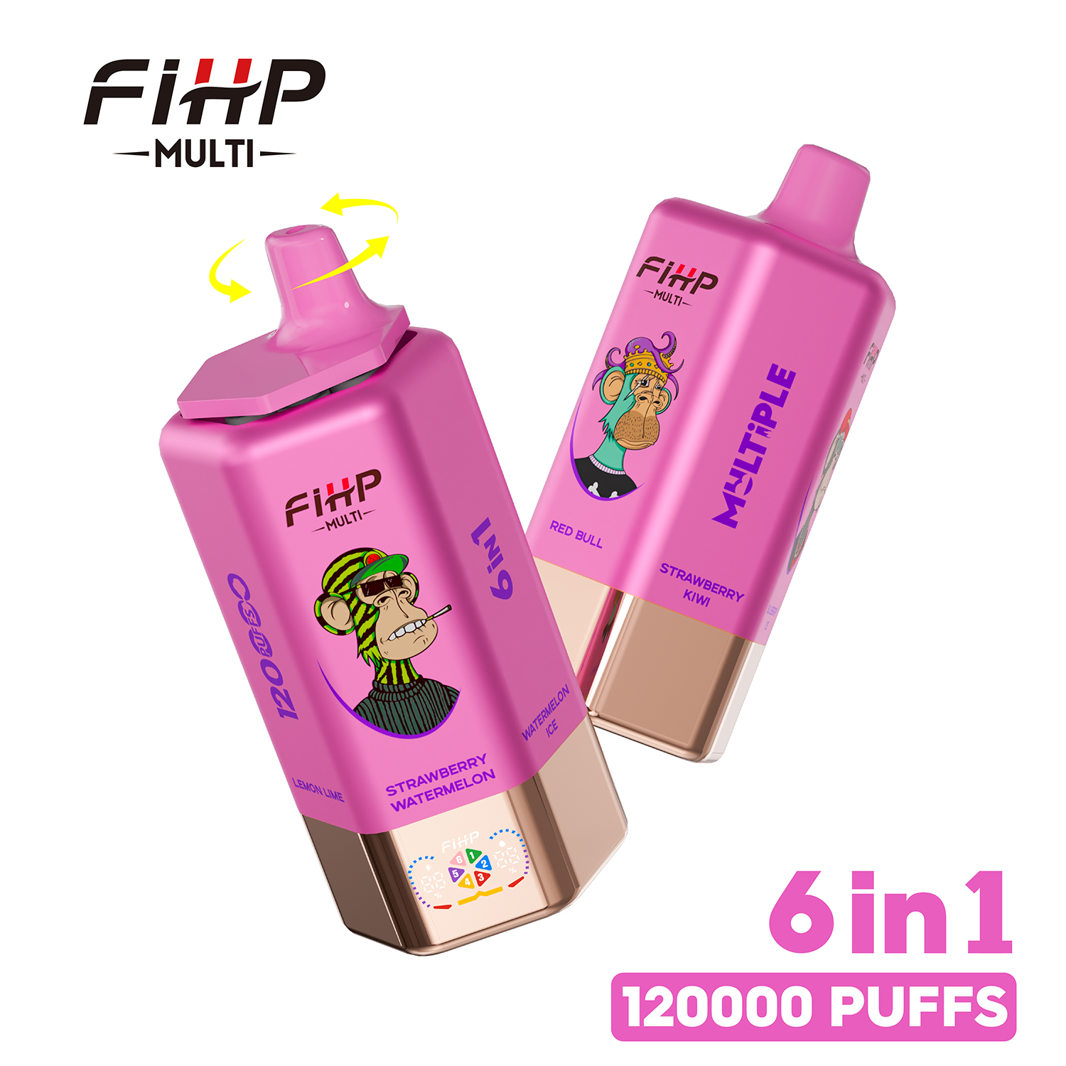 FIHP Multi 6-in-1 Flavors 120K Puffs 6 Distinct Flavors LED Screen Display Dual Mesh Coils Disposable Vape - Vapo247