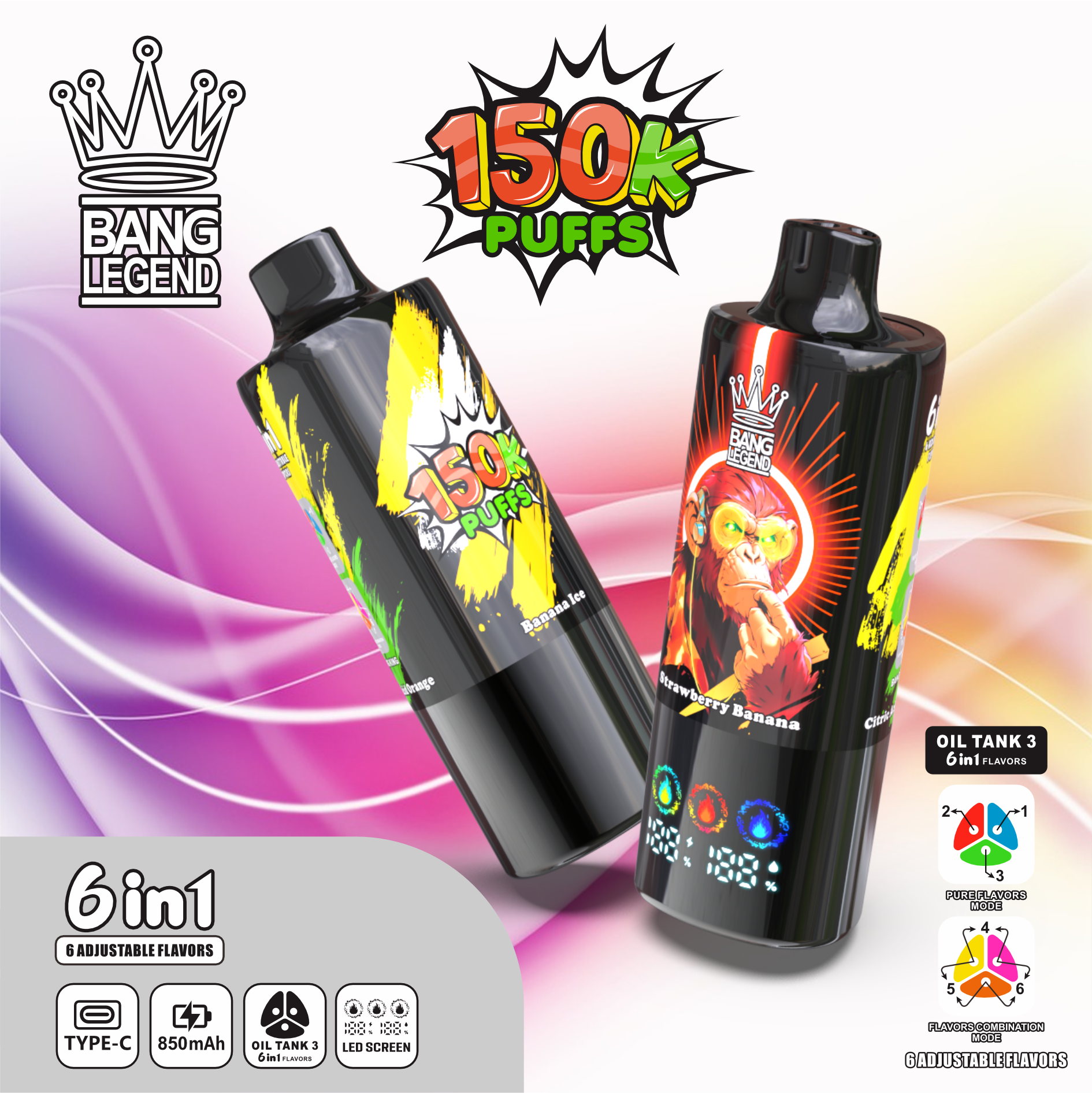 BANG LEGEND 6-in-1 150K Puffs LED Screen Display 6 Flavors Legendery Disposable Vape - Vapo247