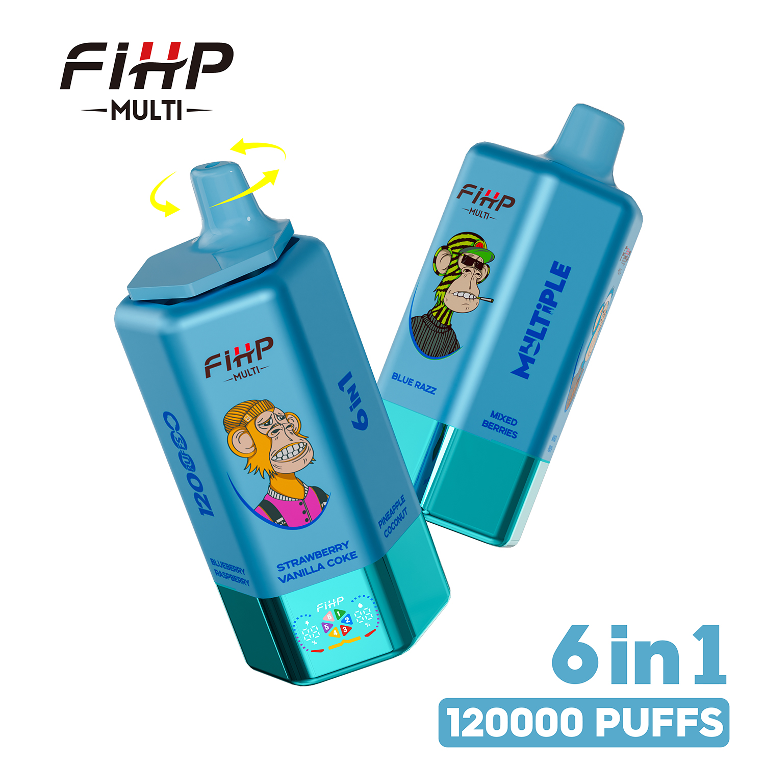 FIHP Multi 6-in-1 Flavors 120K Puffs 6 Distinct Flavors LED Screen Display Dual Mesh Coils Disposable Vape - Vapo247