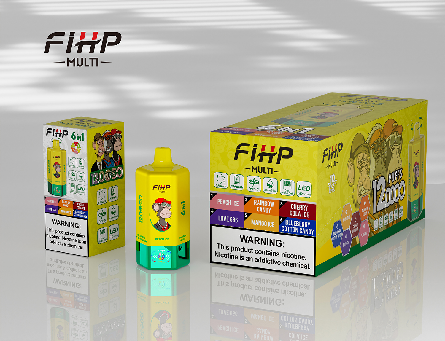 FIHP Multi 6-in-1 Flavors 120K Puffs 6 Distinct Flavors LED Screen Display Dual Mesh Coils Disposable Vape - Vapo247