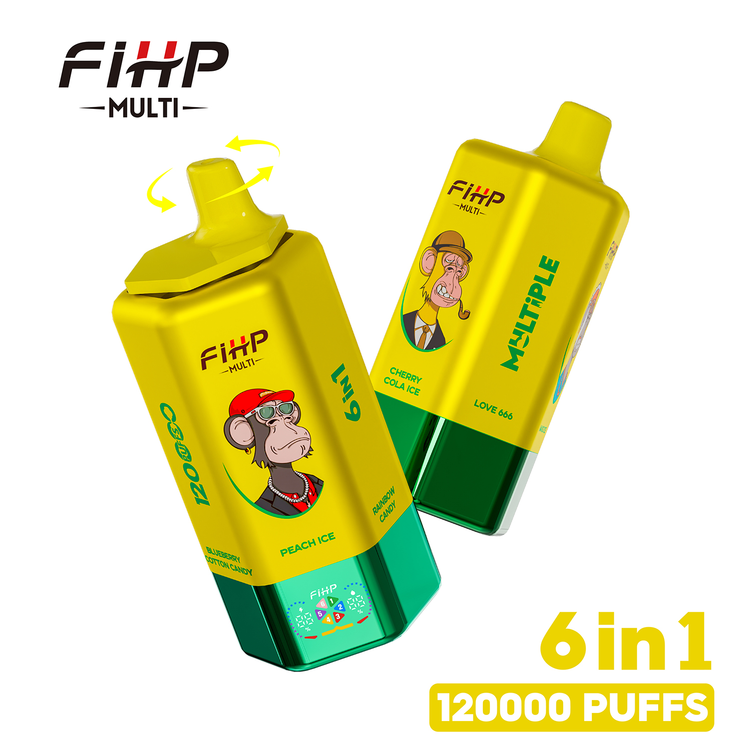 FIHP Multi 6-in-1 Flavors 120K Puffs 6 Distinct Flavors LED Screen Display Dual Mesh Coils Disposable Vape - Vapo247