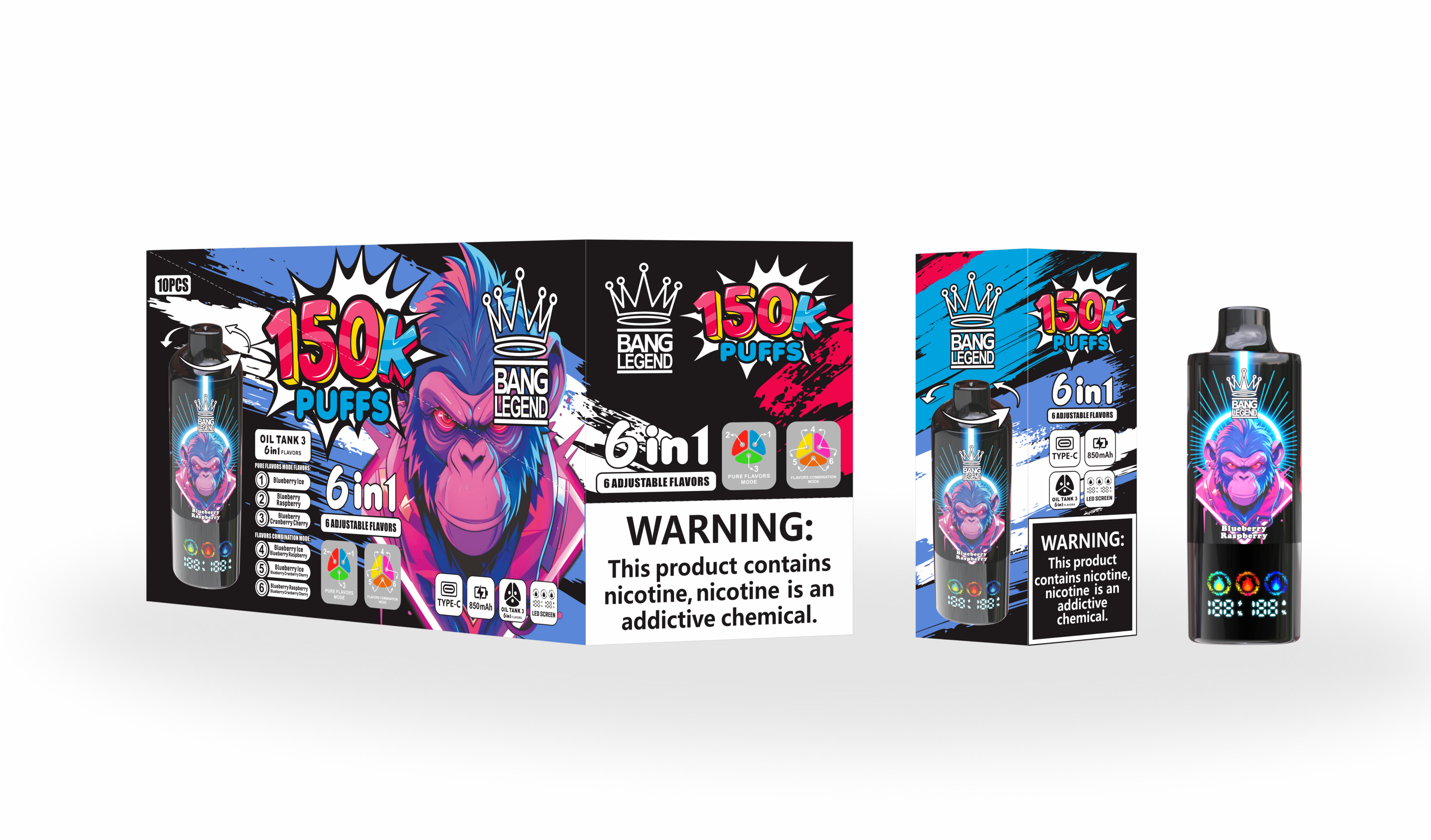 BANG LEGEND 6-in-1 150K Puffs LED Screen Display 6 Flavors Legendery Disposable Vape - Vapo247