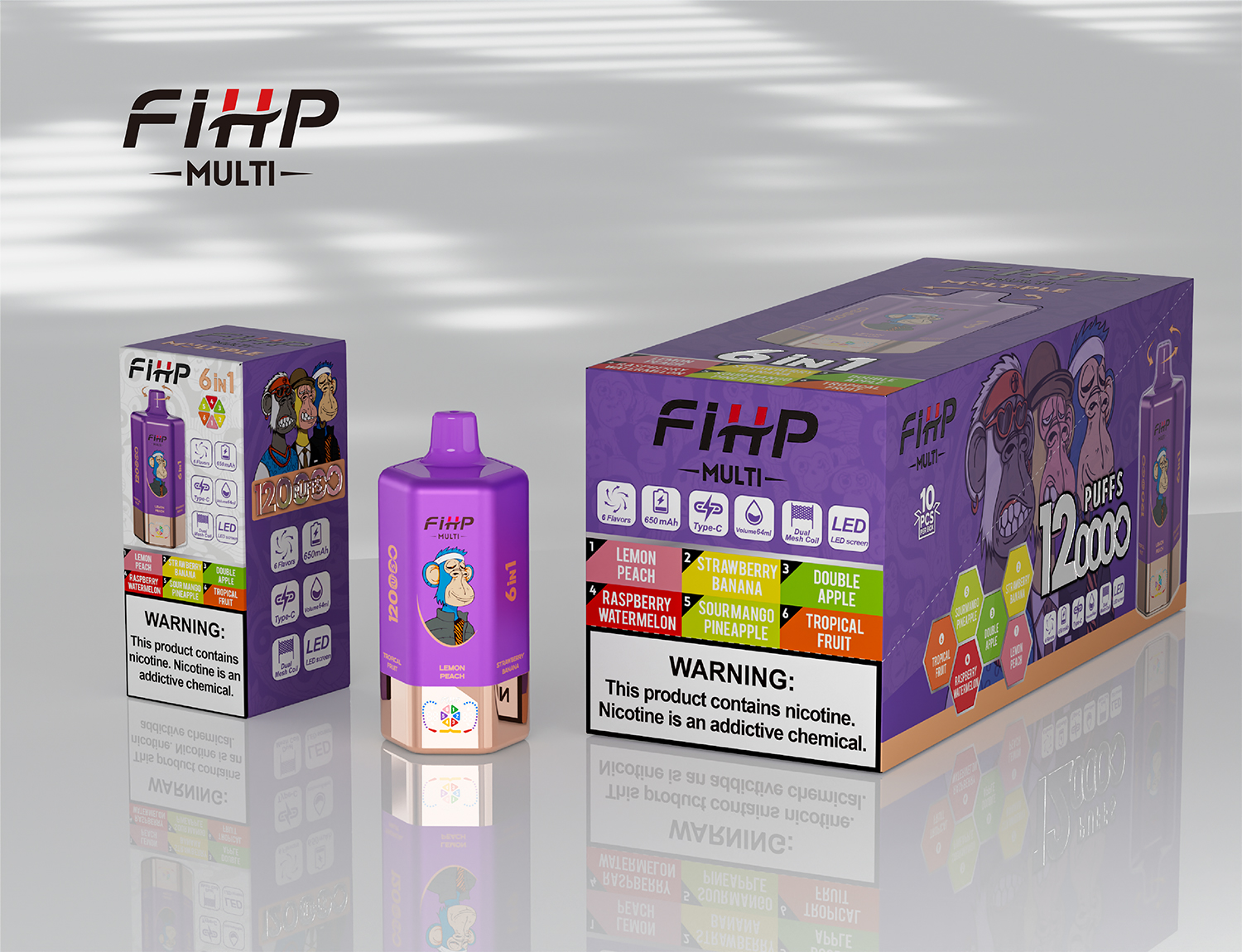 FIHP Multi 6-in-1 Flavors 120K Puffs 6 Distinct Flavors LED Screen Display Dual Mesh Coils Disposable Vape - Vapo247