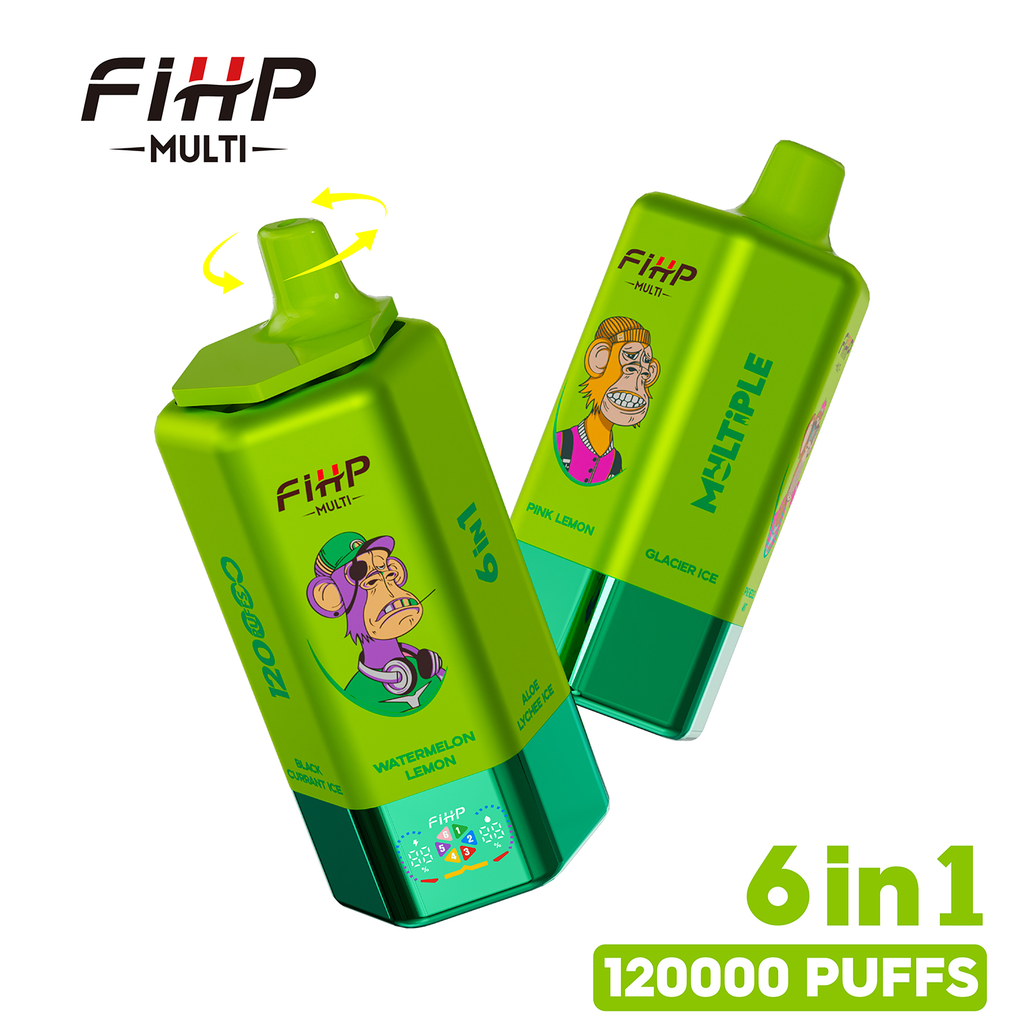 FIHP Multi 6-in-1 Flavors 120K Puffs 6 Distinct Flavors LED Screen Display Dual Mesh Coils Disposable Vape - Vapo247