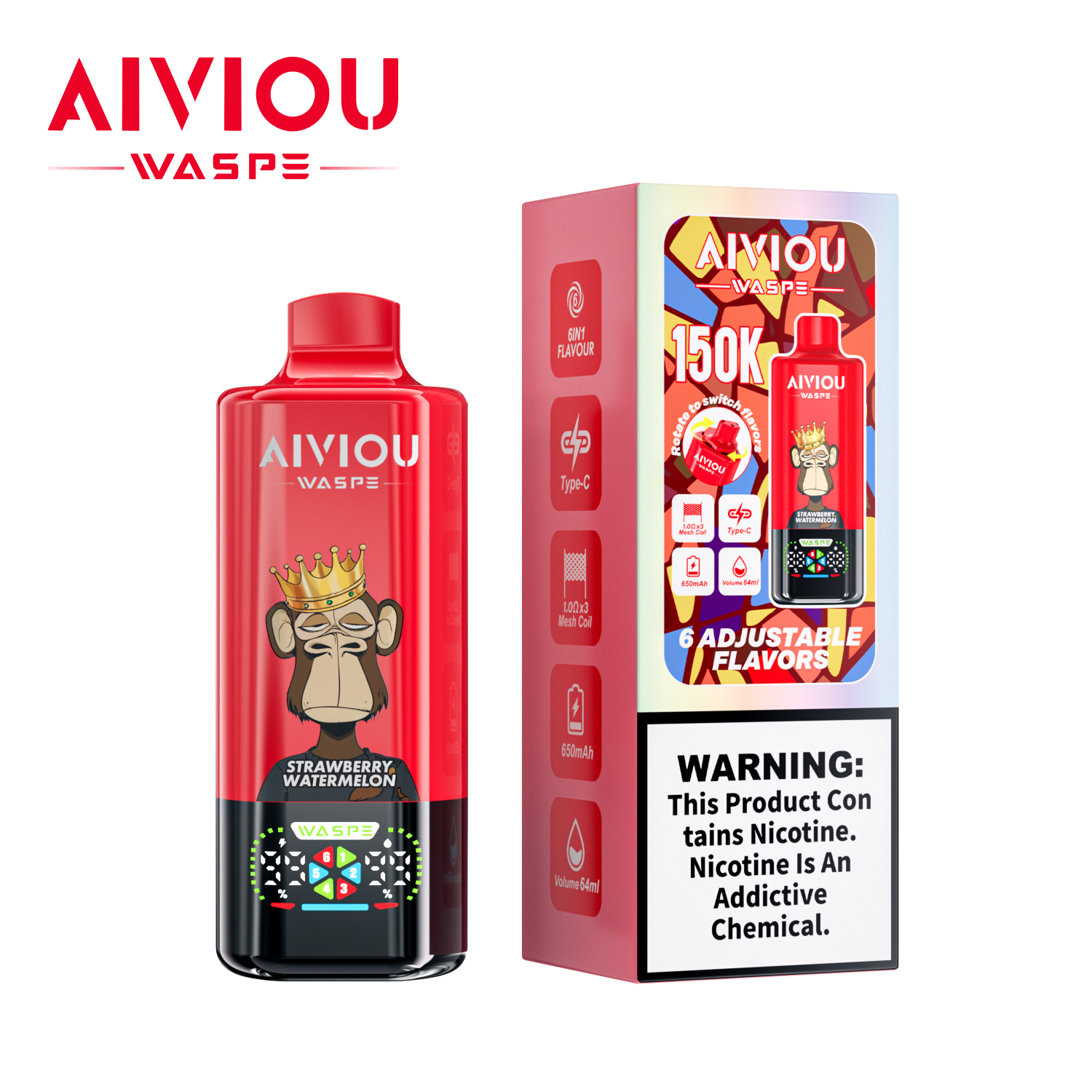 WASPE Aiviou 6-in-1 150K puffs 6 Adjustable Flavors LED Display Screen 2%5% Nicotine Disposable Vape - Vapo247