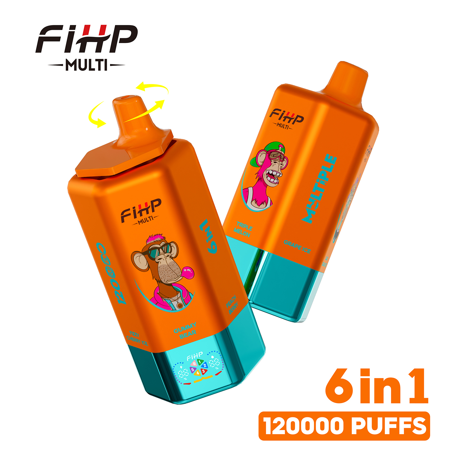 FIHP Multi 6-in-1 Flavors 120K Puffs 6 Distinct Flavors LED Screen Display Dual Mesh Coils Disposable Vape - Vapo247