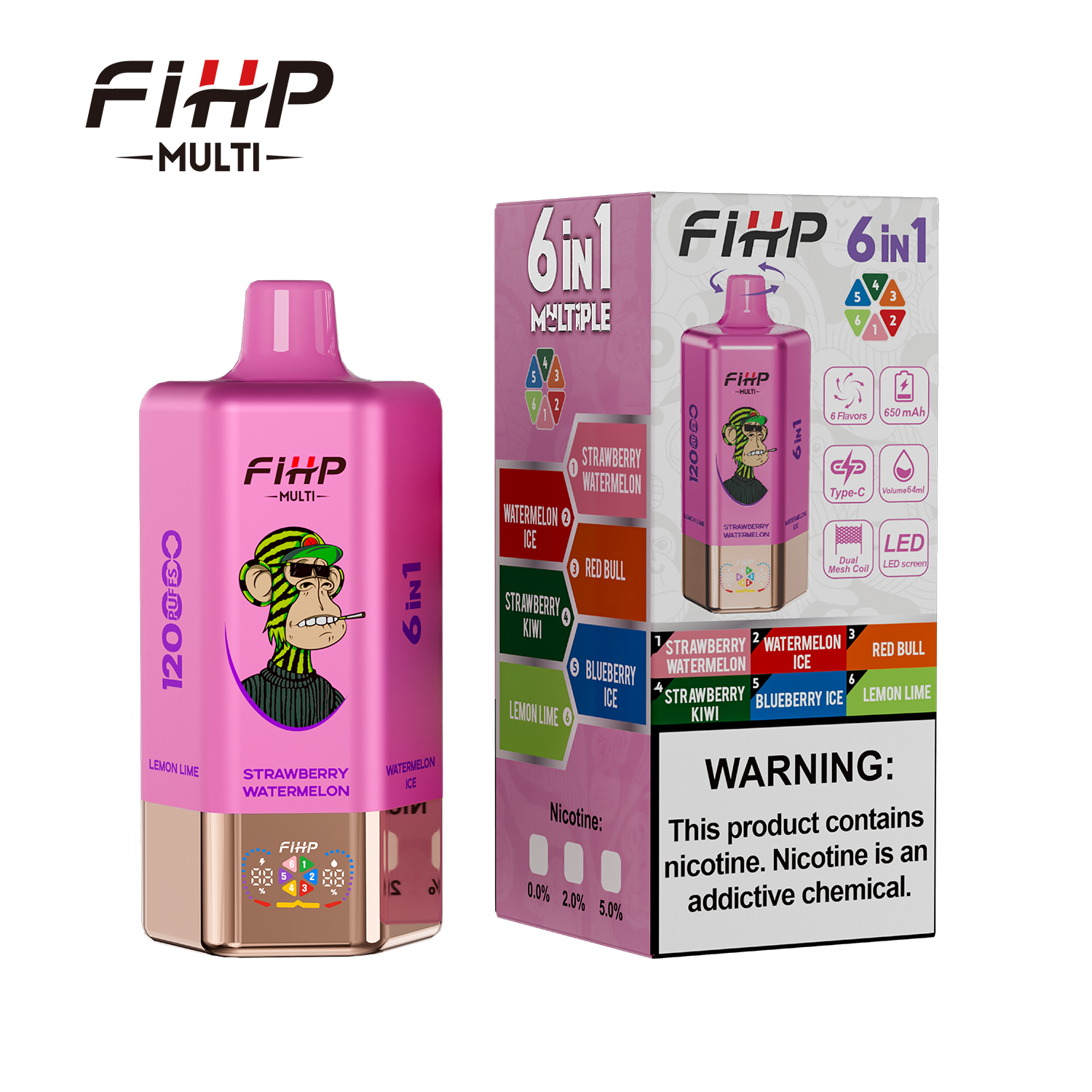 FIHP Multi 6-in-1 Flavors 120K Puffs 6 Distinct Flavors LED Screen Display Dual Mesh Coils Disposable Vape - Vapo247
