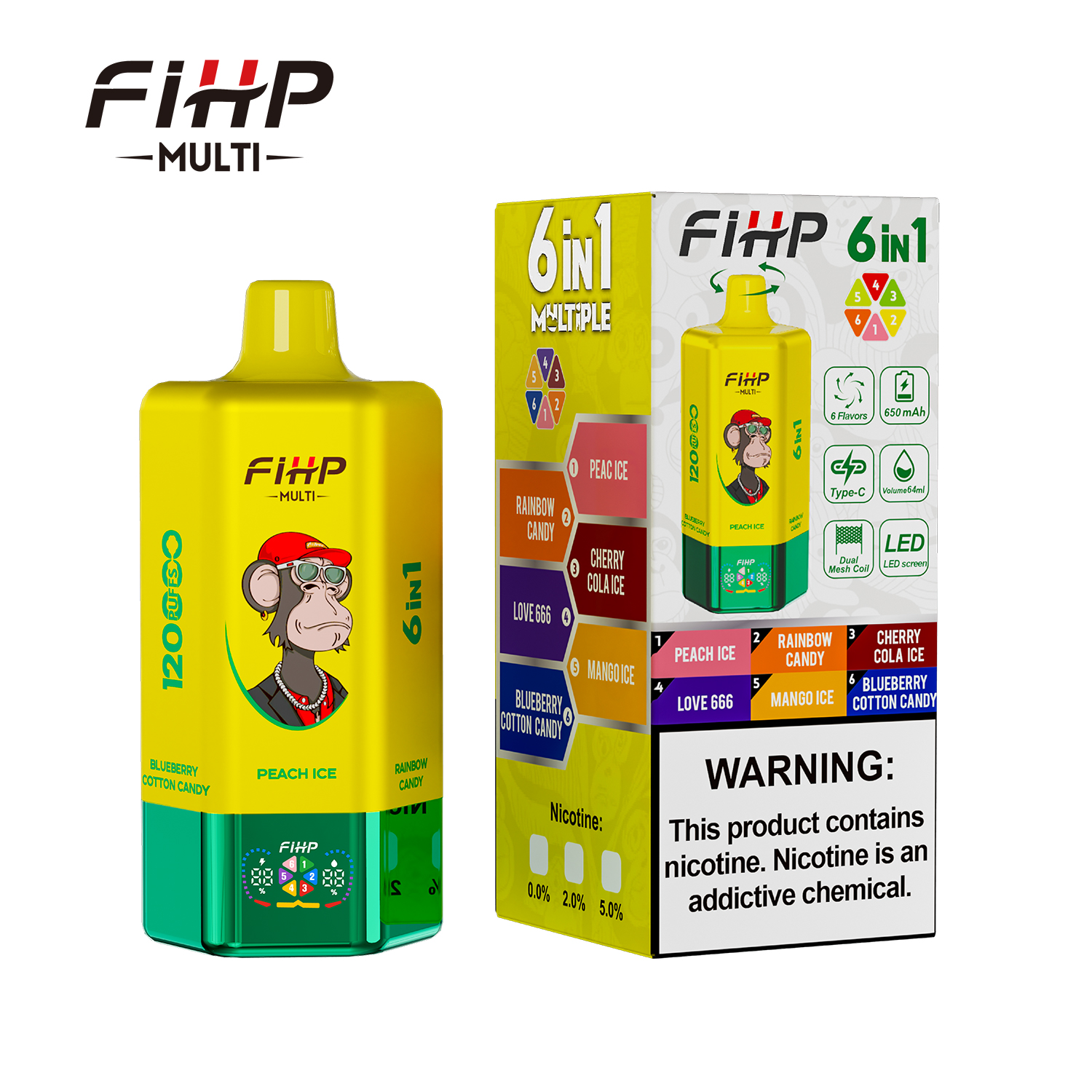 FIHP Multi 6-in-1 Flavors 120K Puffs 6 Distinct Flavors LED Screen Display Dual Mesh Coils Disposable Vape - Vapo247