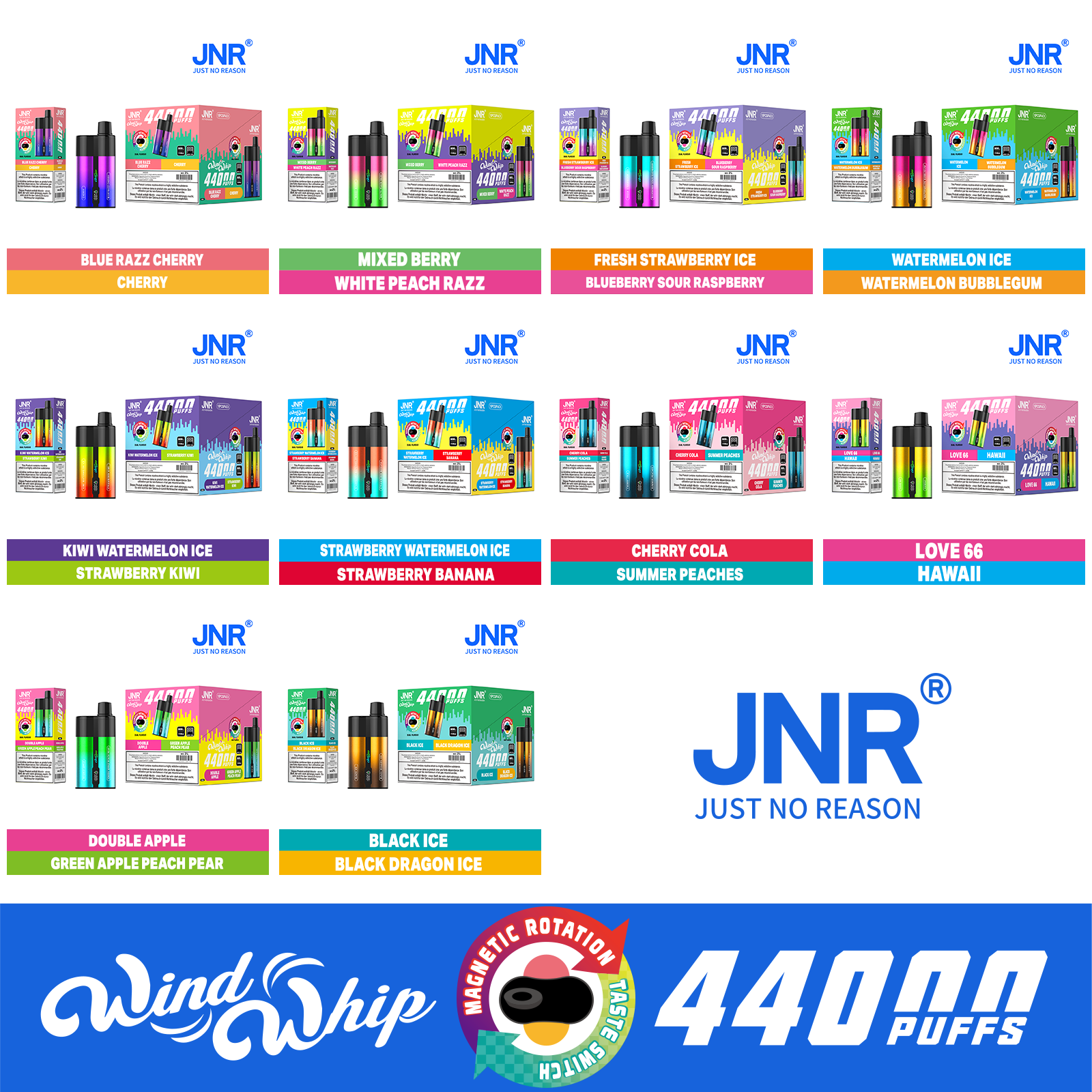 JNR Wind Whip 44000 Puffs 2-in-1 Smart Screen Adjustable Airflow 800mAh Battery Type-C rechargeable Disposable Vape - Vapo247