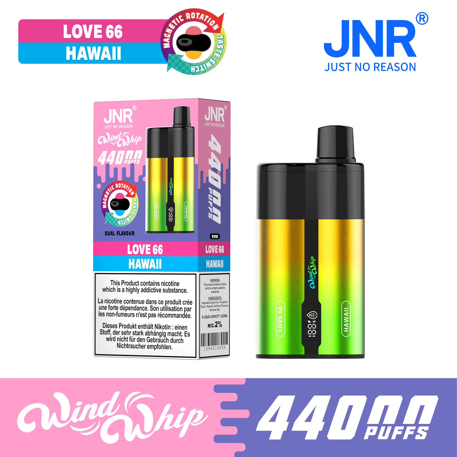 JNR Wind Whip 44000 Puffs 2-in-1 Smart Screen Adjustable Airflow 800mAh Battery Type-C rechargeable Disposable Vape - Vapo247