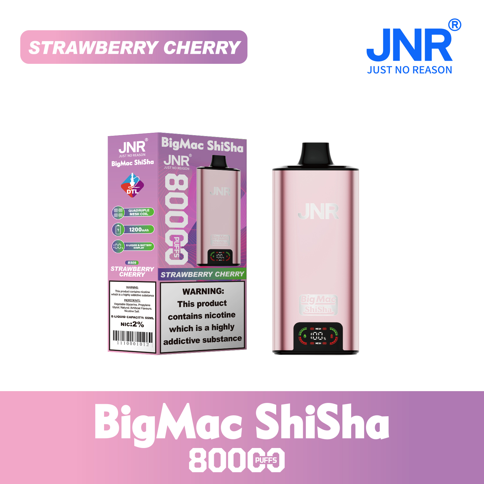 JNR Big Mac Shisha 80000 Puffs 55ml E-Liquid Quad Mesh Coil with DTL Vaping Smart Screen Adjustable Airflow Disposable Vape - Vapo247