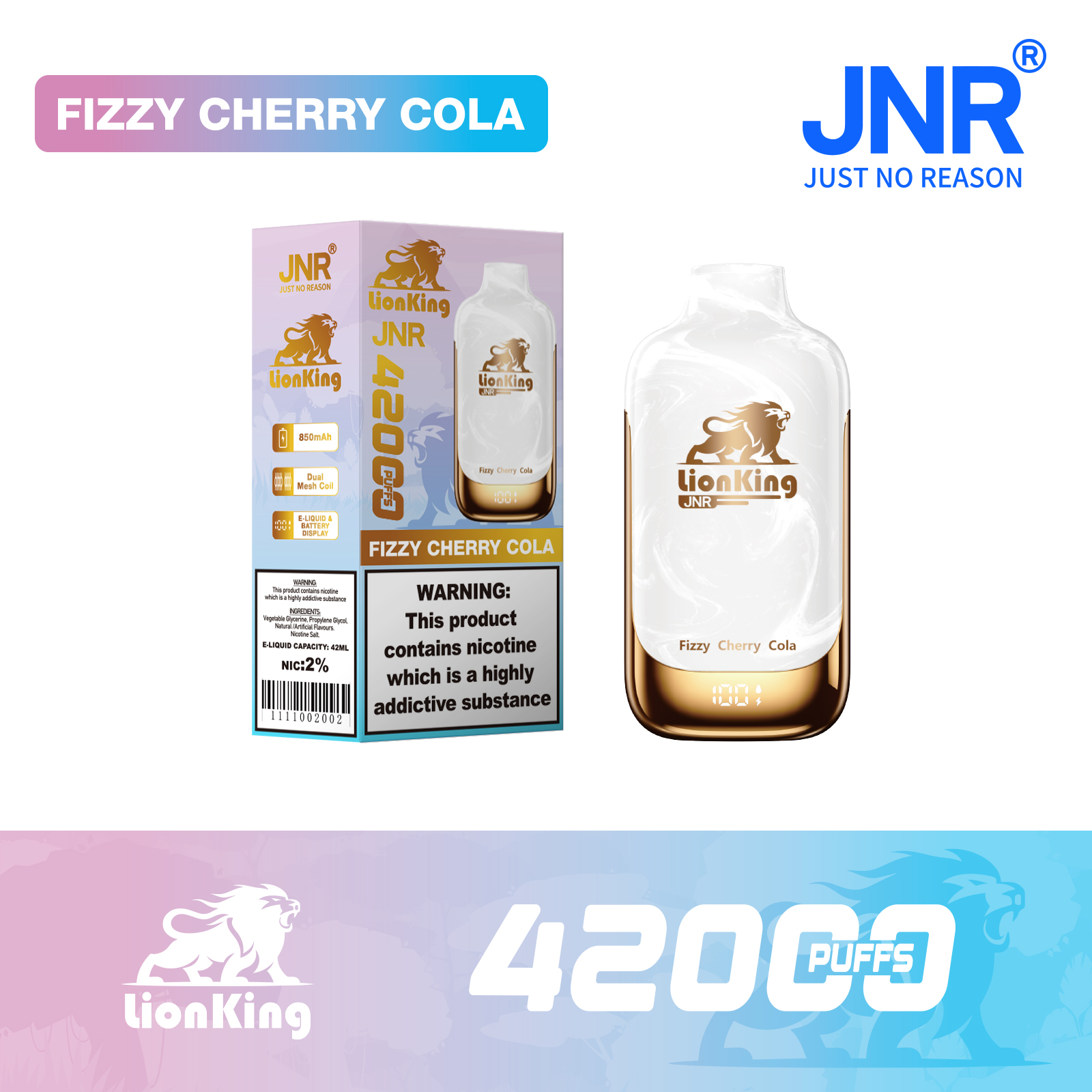 JNR Lion King 42000 Puffs 42ml E-Liquid Dual Mesh Coil Smart Display Disposable Vape - Vapo247