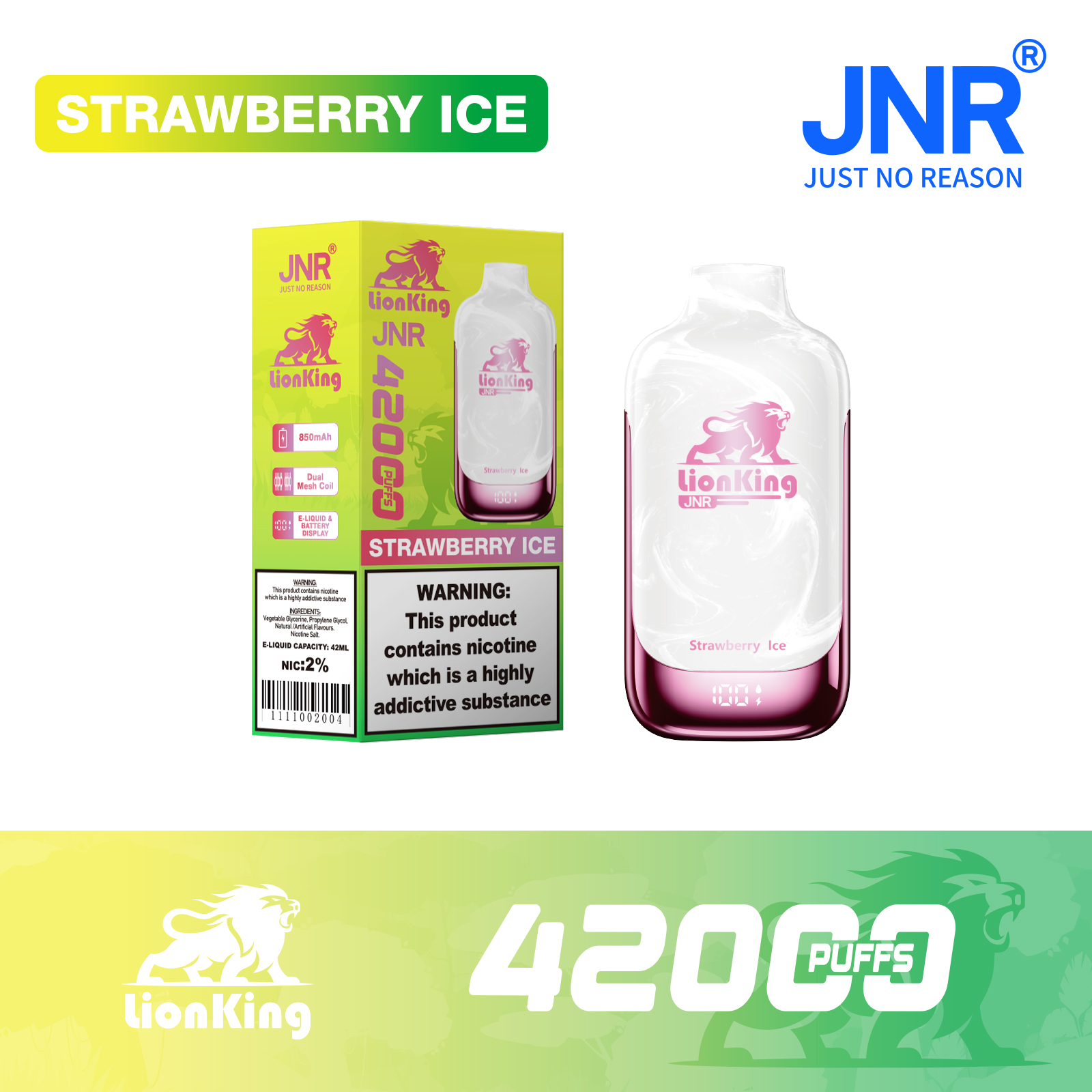 JNR Lion King 42000 Puffs 42ml E-Liquid Dual Mesh Coil Smart Display Disposable Vape - Vapo247