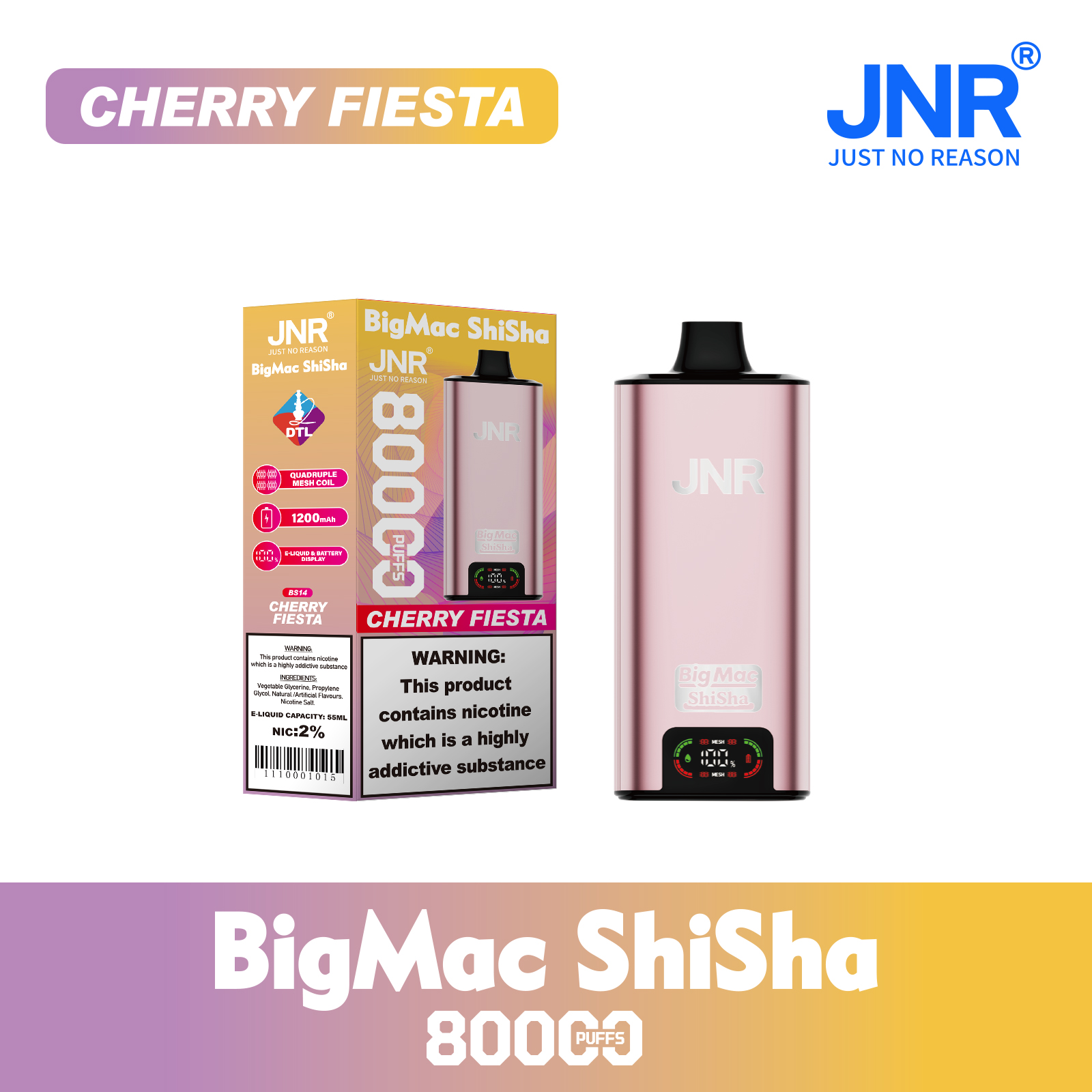JNR Big Mac Shisha 80000 Puffs 55ml E-Liquid Quad Mesh Coil with DTL Vaping Smart Screen Adjustable Airflow Disposable Vape - Vapo247