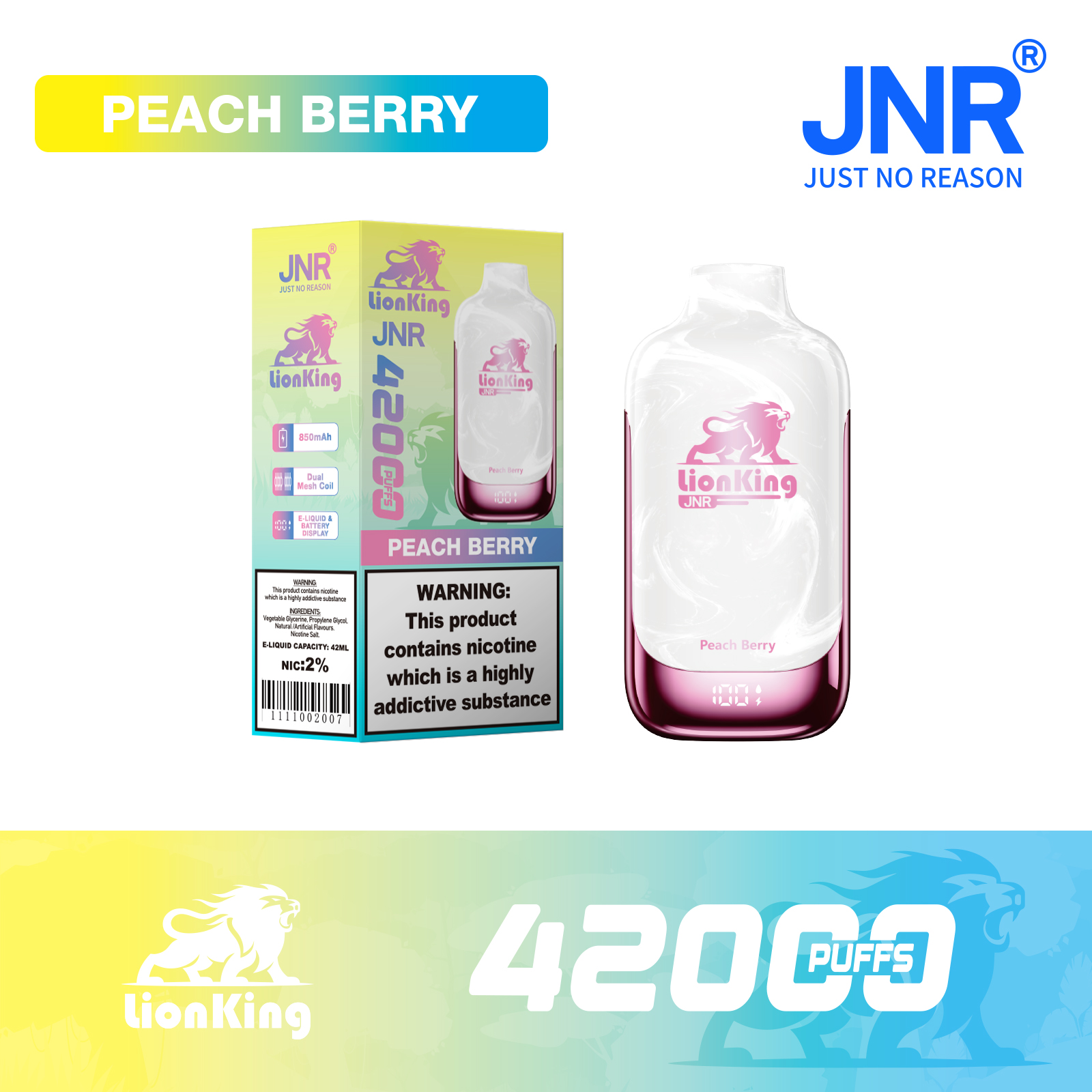 JNR Lion King 42000 Puffs 42ml E-Liquid Dual Mesh Coil Smart Display Disposable Vape - Vapo247