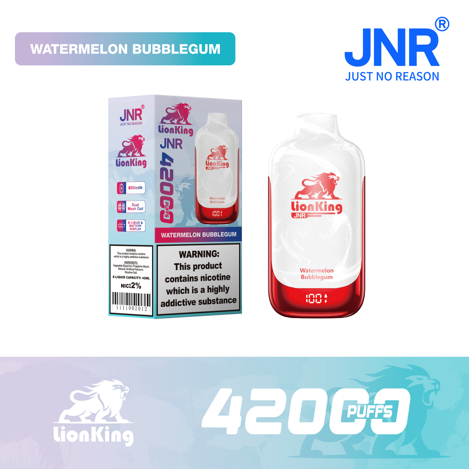 JNR Lion King 42000 Puffs 42ml E-Liquid Dual Mesh Coil Smart Display Disposable Vape - Vapo247