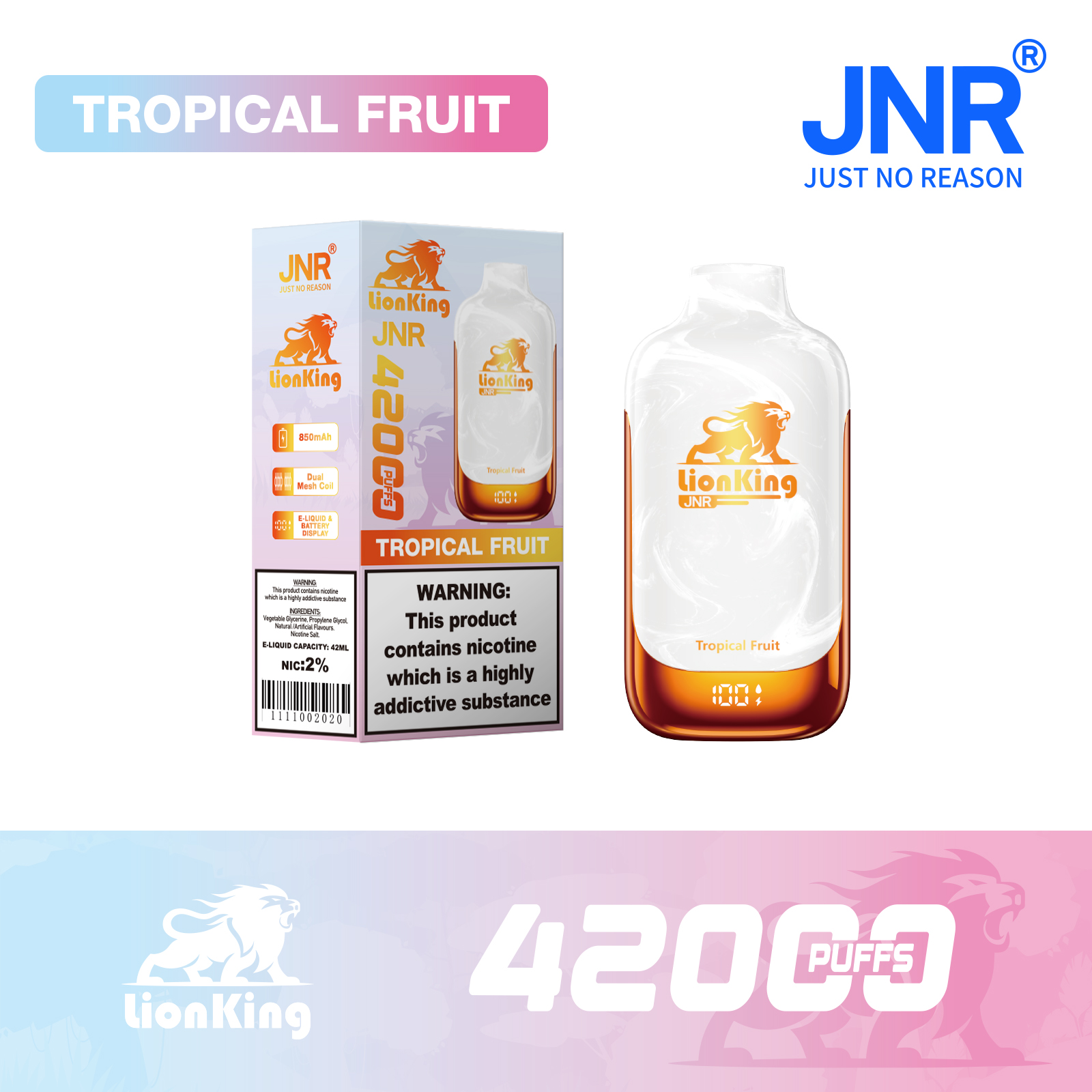 JNR Lion King 42000 Puffs 42ml E-Liquid Dual Mesh Coil Smart Display Disposable Vape - Vapo247