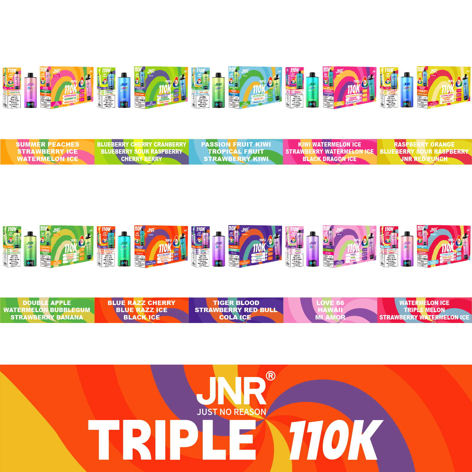 JNR Triple 3-in-1 110K Puffs Dual Mesh Coil Animated Smart Screen 1000mAh Battery With Type-C Fast Charging Disposable Vape - Vapo247