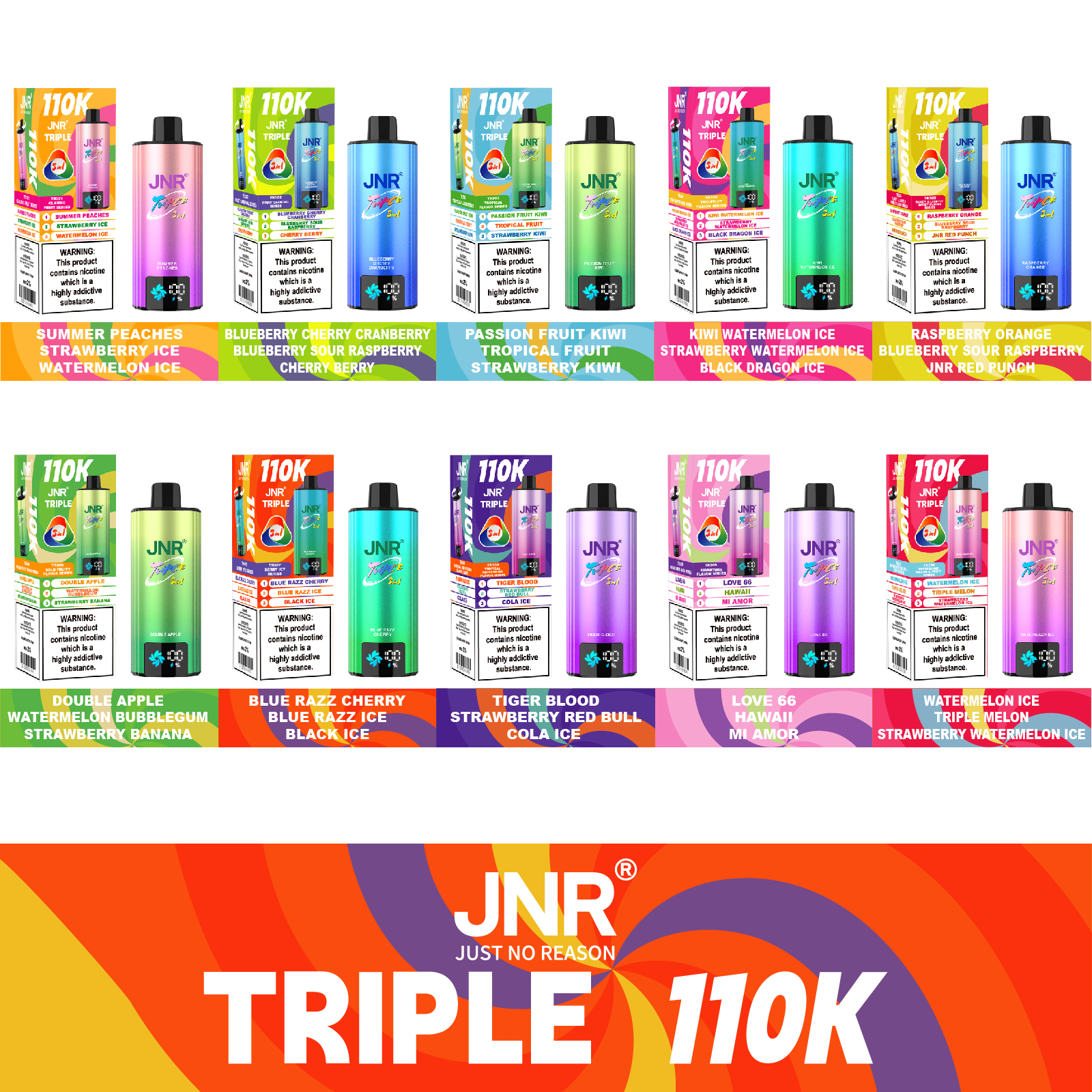 JNR Triple 3-in-1 110K Puffs Dual Mesh Coil Animated Smart Screen 1000mAh Battery With Type-C Fast Charging Disposable Vape - Vapo247