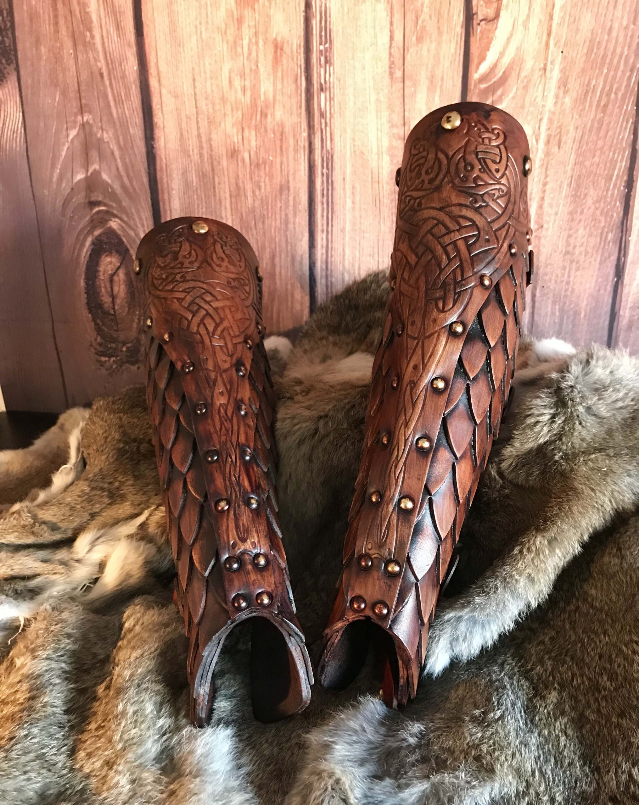 The Sigrun Deluxe Larp Leather Greaves