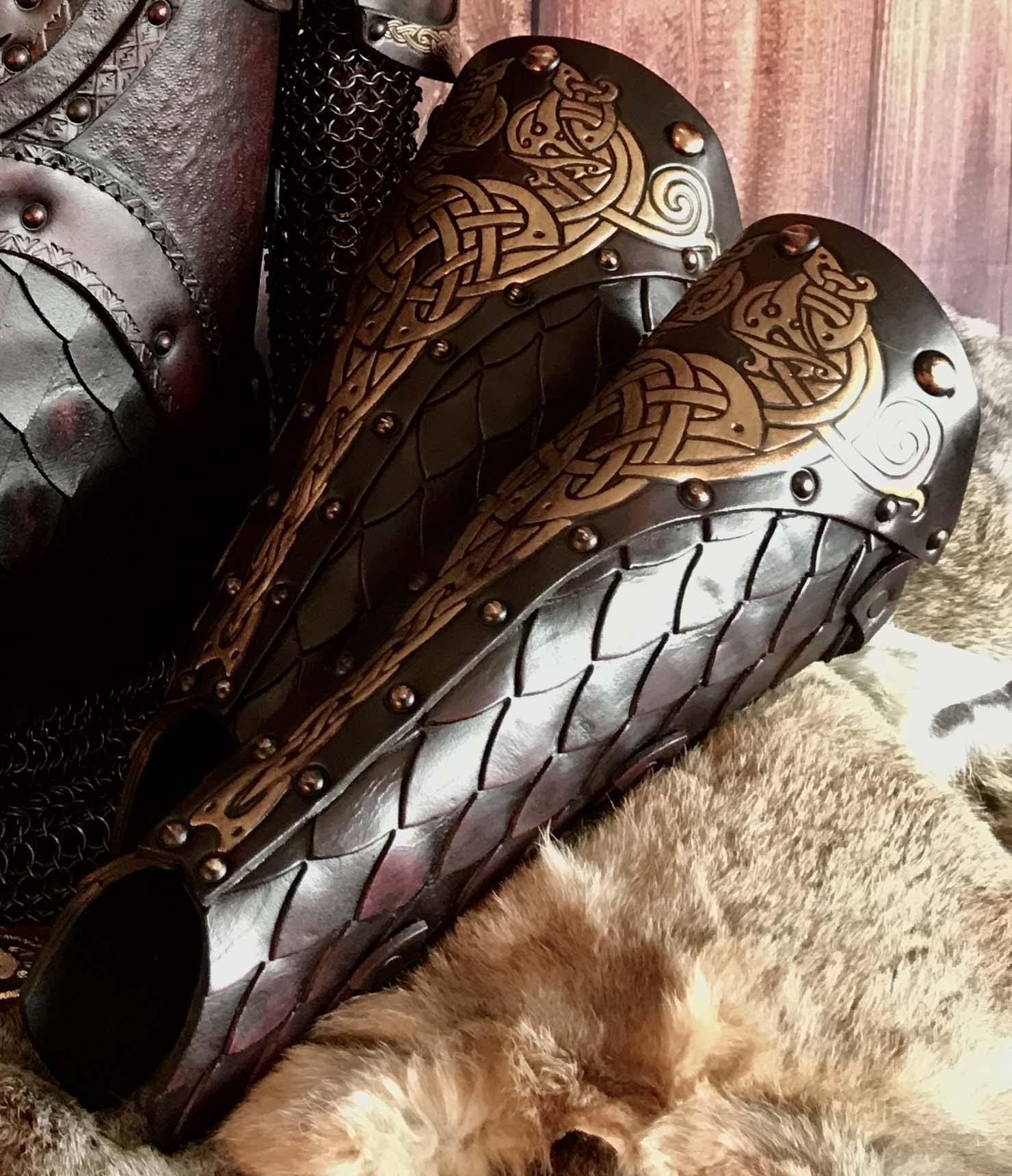 The Sigrun Deluxe Larp Leather Greaves