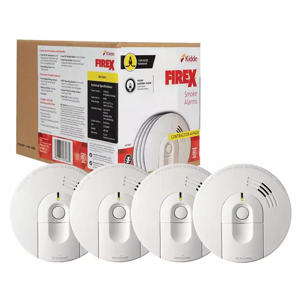 Kidde i4618 4-Pack Hardwired Smoke Alarm with Ionization Sensor, 120V AC, 9V Battery Backup