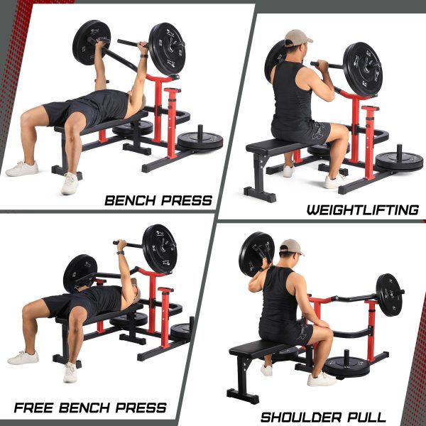Chest Press Machine, 1050LBS Capacity, Independent Converging Arms, Weight Bench Press with Adjustable Flat Bench for Upper Body Workouts, Red
