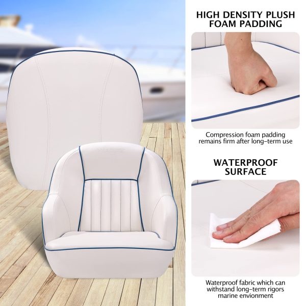 Pontoon Boat Seat, Captains Bucket Boat Seat, Back Folding Boat, Boat Cabin Seating – White & Blue