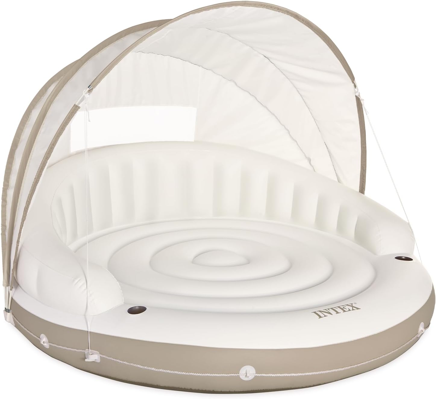 58292EP Canopy Island Inflatable Pool Float: Comfortable Lounge Surface – Built-in Cup Holders – Detachable Sunshade – 440lb Max Weight Capacity – 78.5