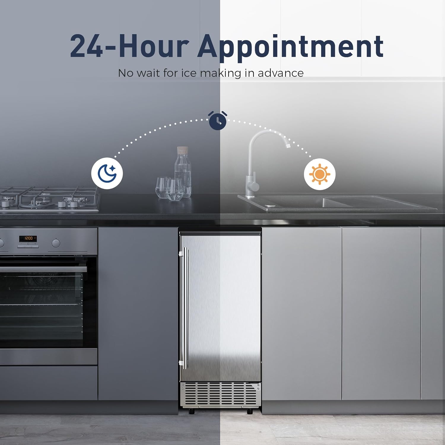 Commercial Under Counter Ice Maker Machine, 80Lbs/Day with 24lbs Ice Storage, Built-in Drain Pump/Automatic Cleaning/Timing Setting/Smart LCD Panel, Ideal for Both Home and Commercial Use