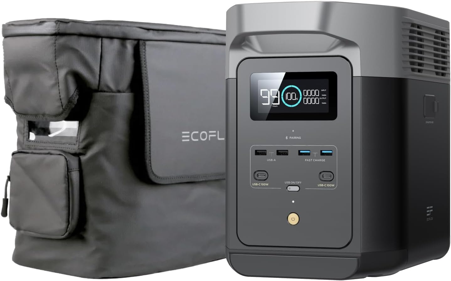 EF ECOFLOW Portable Power Station DELTA 2, 1024Wh LiFePO4 (LFP) Battery, 1800W AC/100W USB-C Output, Solar Generator(Solar Panel Optional) for Home Backup Power, Camping & RVs