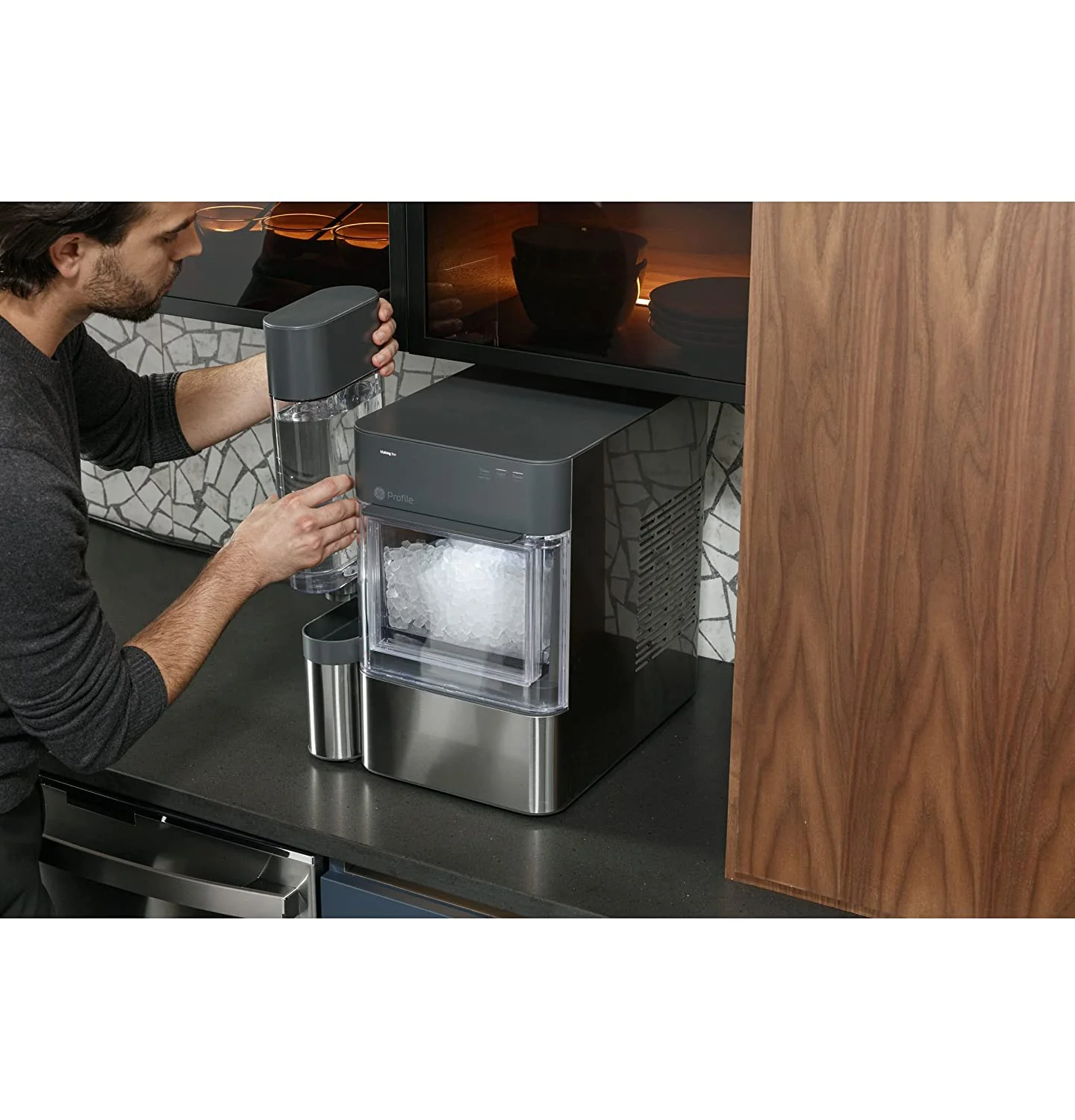 Countertop Nugget Ice Maker | Ice Machine with WiFi Connectivity | Smart Home Kitchen Essentials | Black Stainless