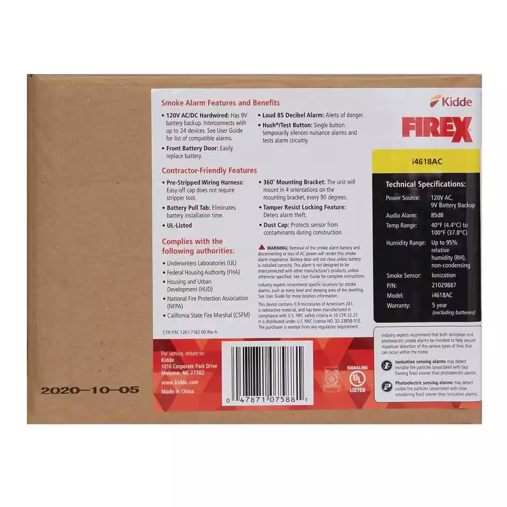 Kidde i4618 4-Pack Hardwired Smoke Alarm with Ionization Sensor, 120V AC, 9V Battery Backup