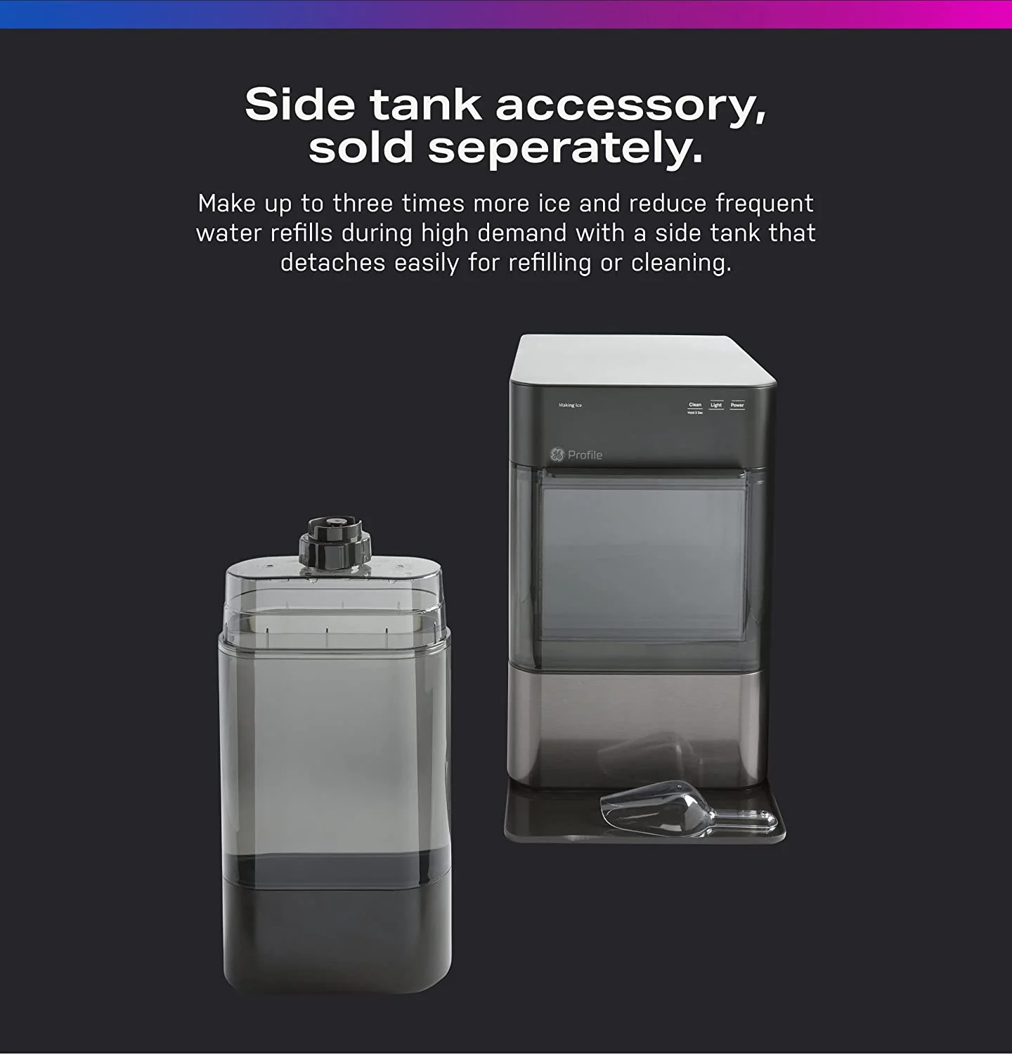 Countertop Nugget Ice Maker | Ice Machine with WiFi Connectivity | Smart Home Kitchen Essentials | Black Stainless