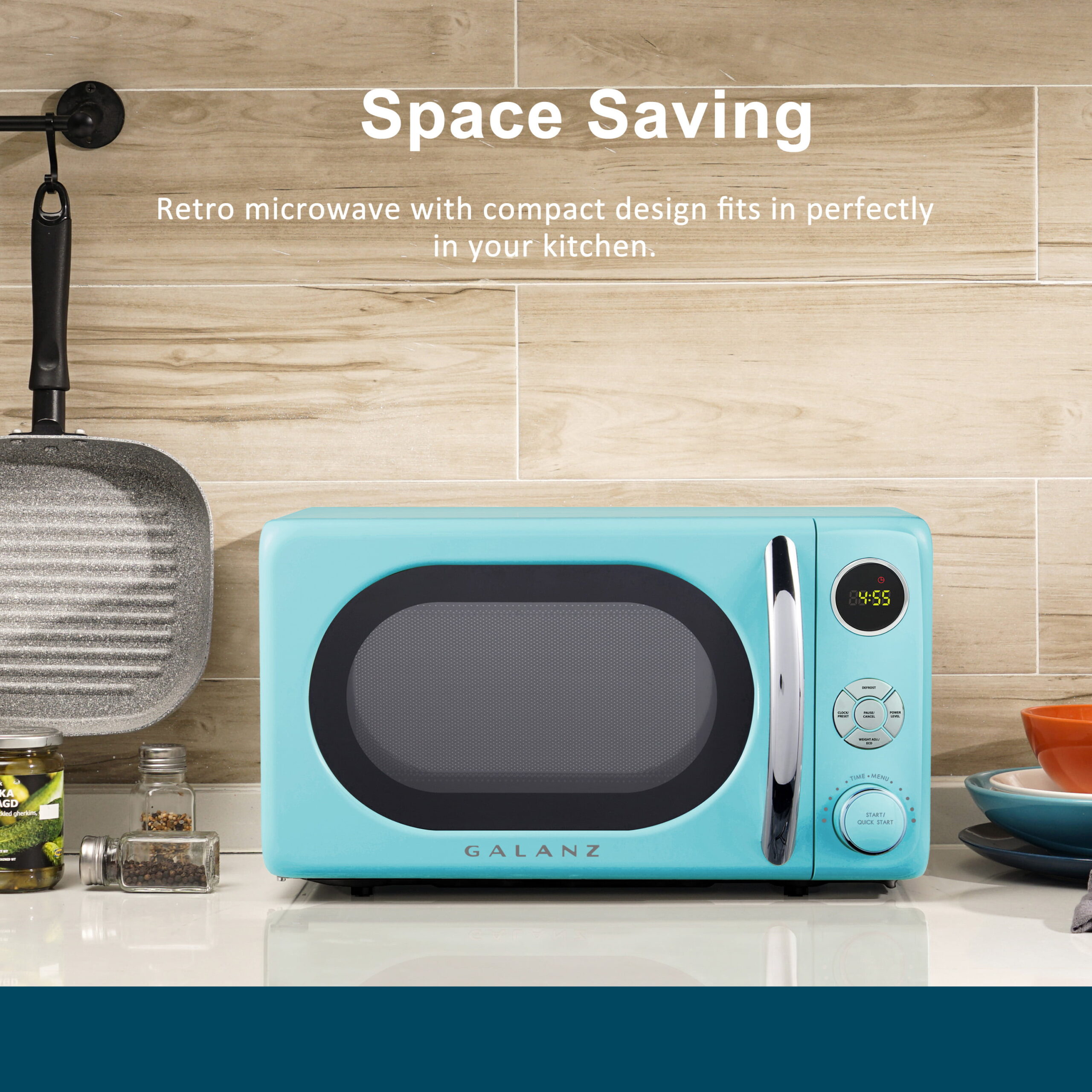 0.7 cu. ft. Retro Countertop Microwave Oven, 700 Watts, Blue