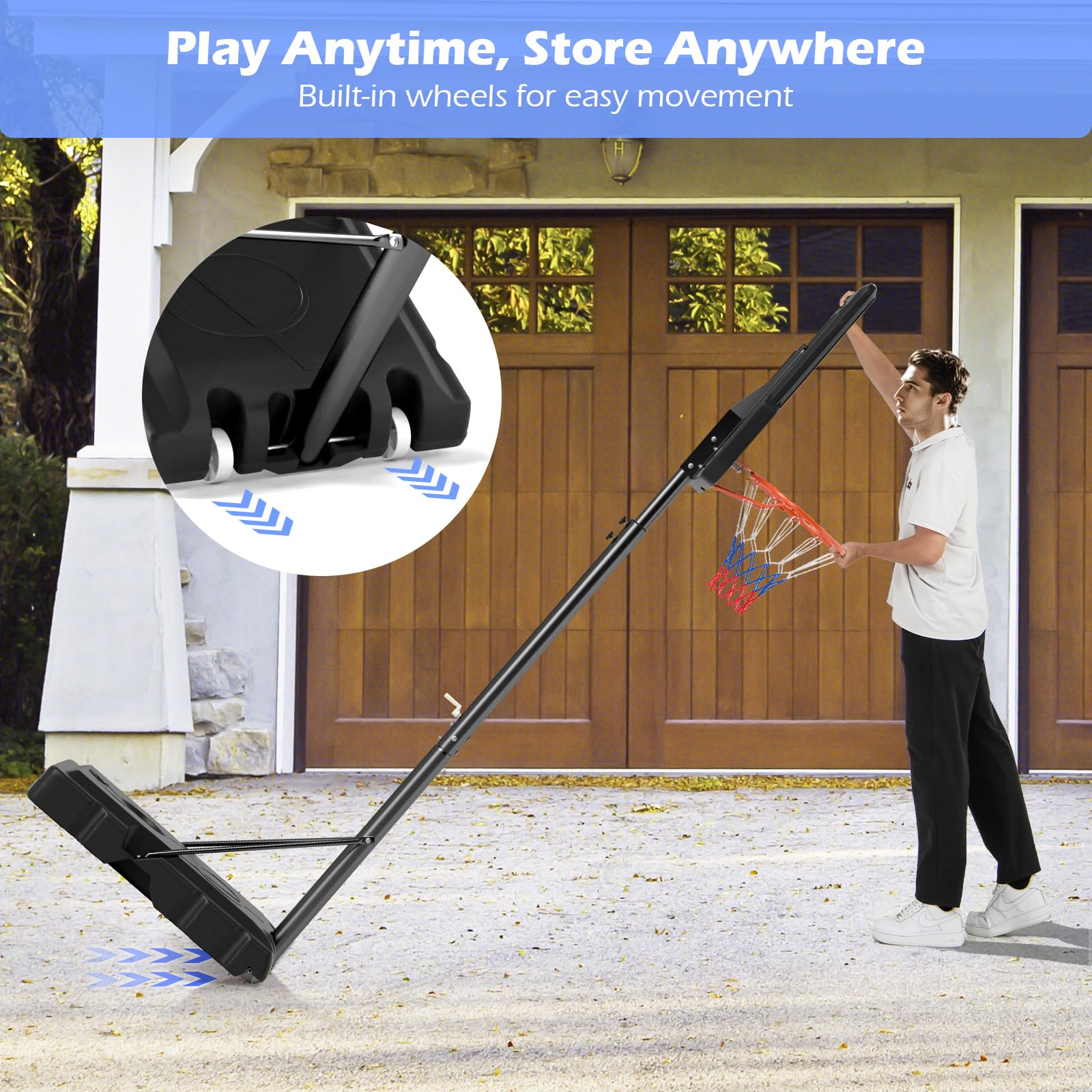 Basketball Hoop Outdoor, 7.4-10FT Quickly Height Adjustable Basketball Goal with 44 Inch Shatterproof PC Backboard