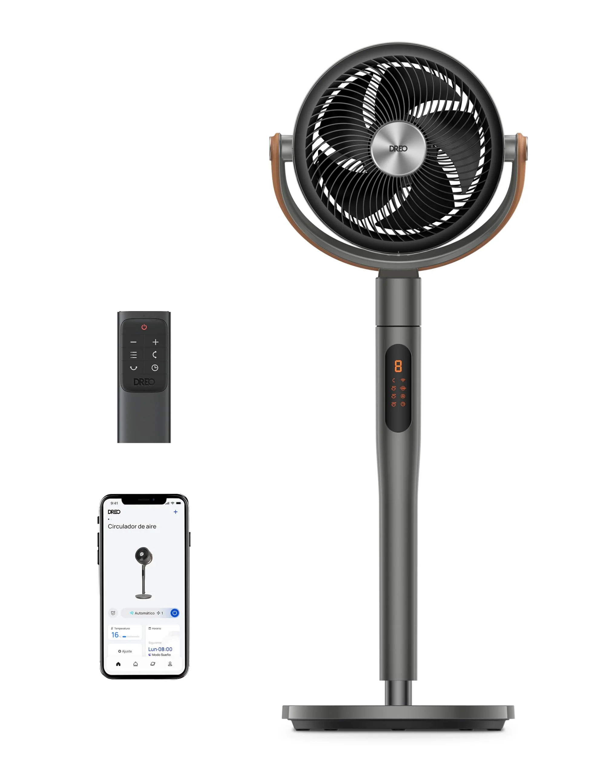 Dreo Smart Ventilador de Pie 25dB Silencioso, 30M de Viento, 8 Velocidades, 6 Modos, 1650 m³/h, Oscilación 120°+105°, Alexa y Temporizador 12H