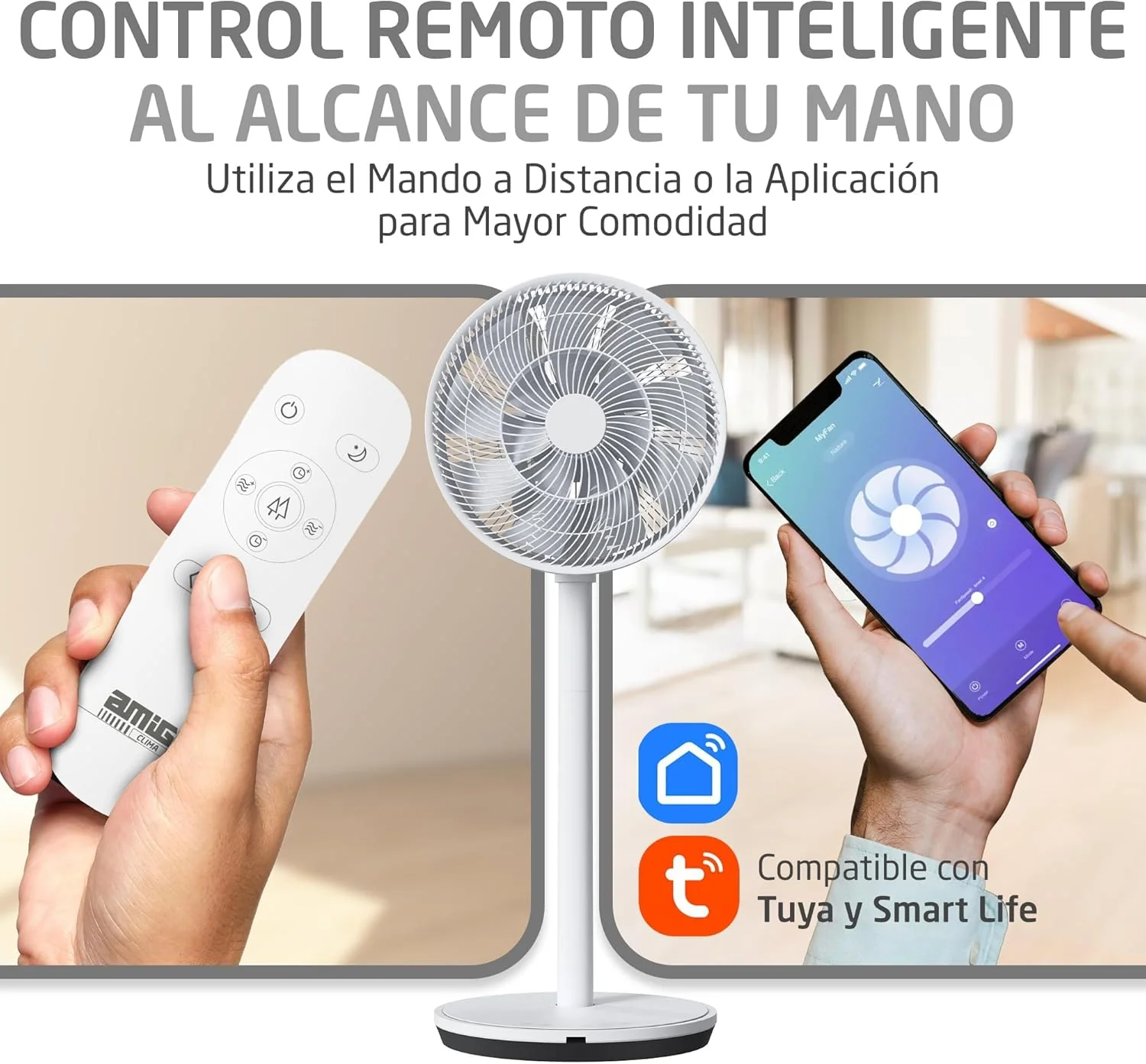 Amig Ventilador GALAIR WIFI-01 de Pie y Mesa, Silencioso 13dB, 26 Velocidades, Oscilación 3D, 27W, con Control Remoto, App y Luz LED