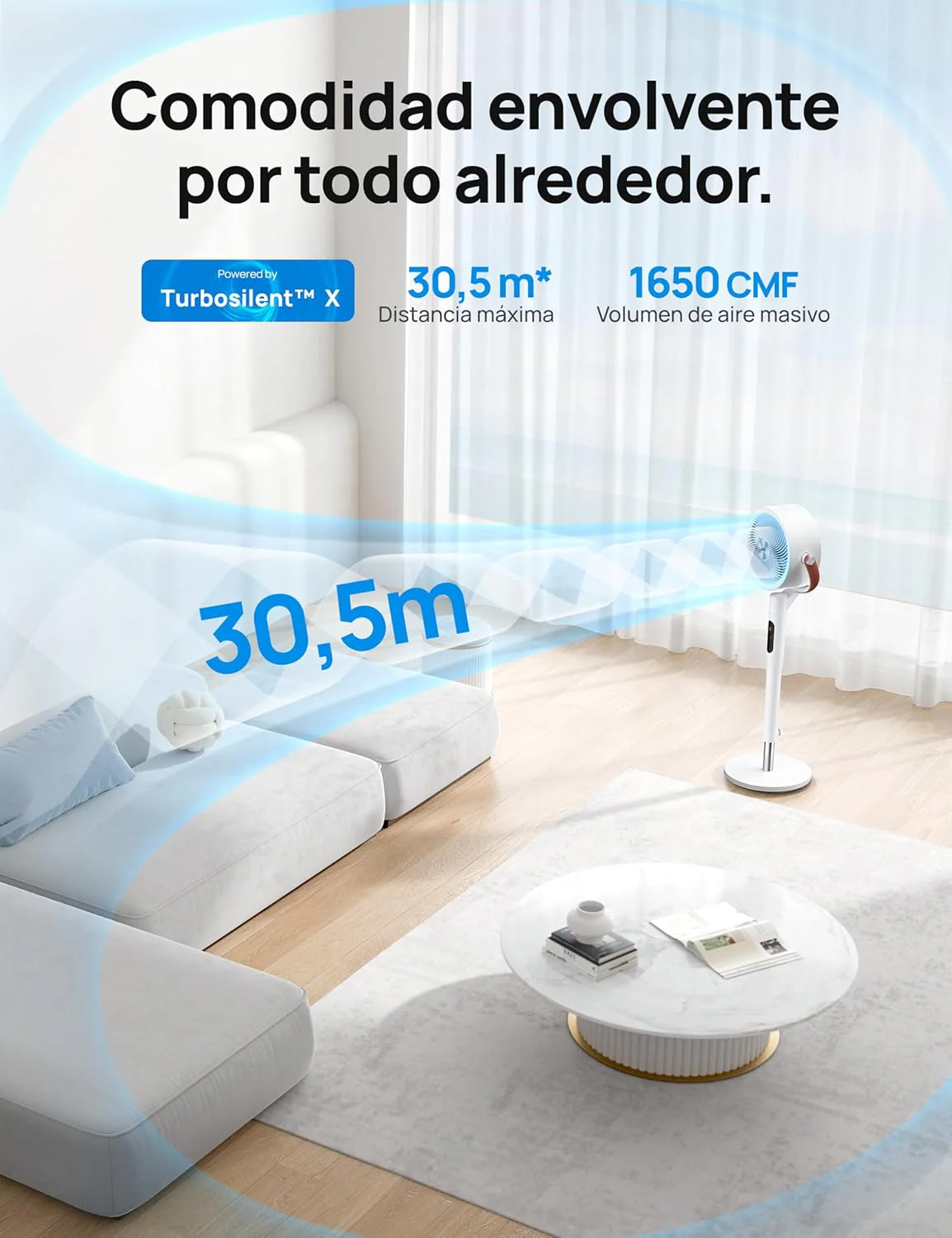 Dreo Smart Ventilador de Pie 25dB Silencioso, 30M de Viento, 8 Velocidades, 6 Modos, 1650 m³/h, Oscilación 120°+105°, Alexa y Temporizador 12H
