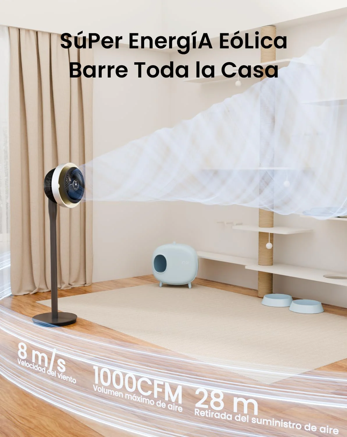 AIRMATE Ventilador de Pie Silencioso con Luz, Oscilante 120°/90°/60°, LED, 16 Velocidades, Timer 12H, Control Remoto, 30dB, 120cm, Hogar y Oficina