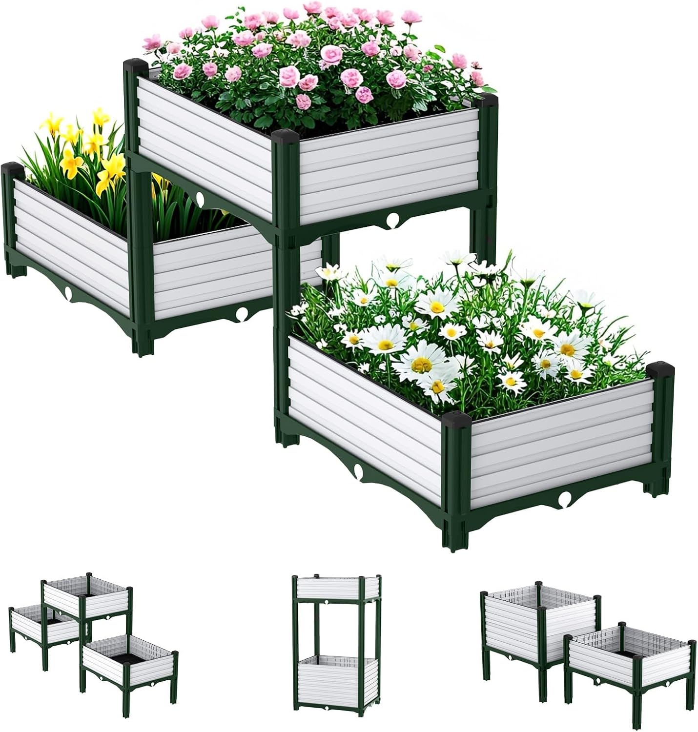 AprilGarden Maceta elevada para jardín con varillas de apoyo reforzadas, rejilla de drenaje, opciones multicombinación para verduras, flores y hierbas, ideal para balcón y jardinería en el patio