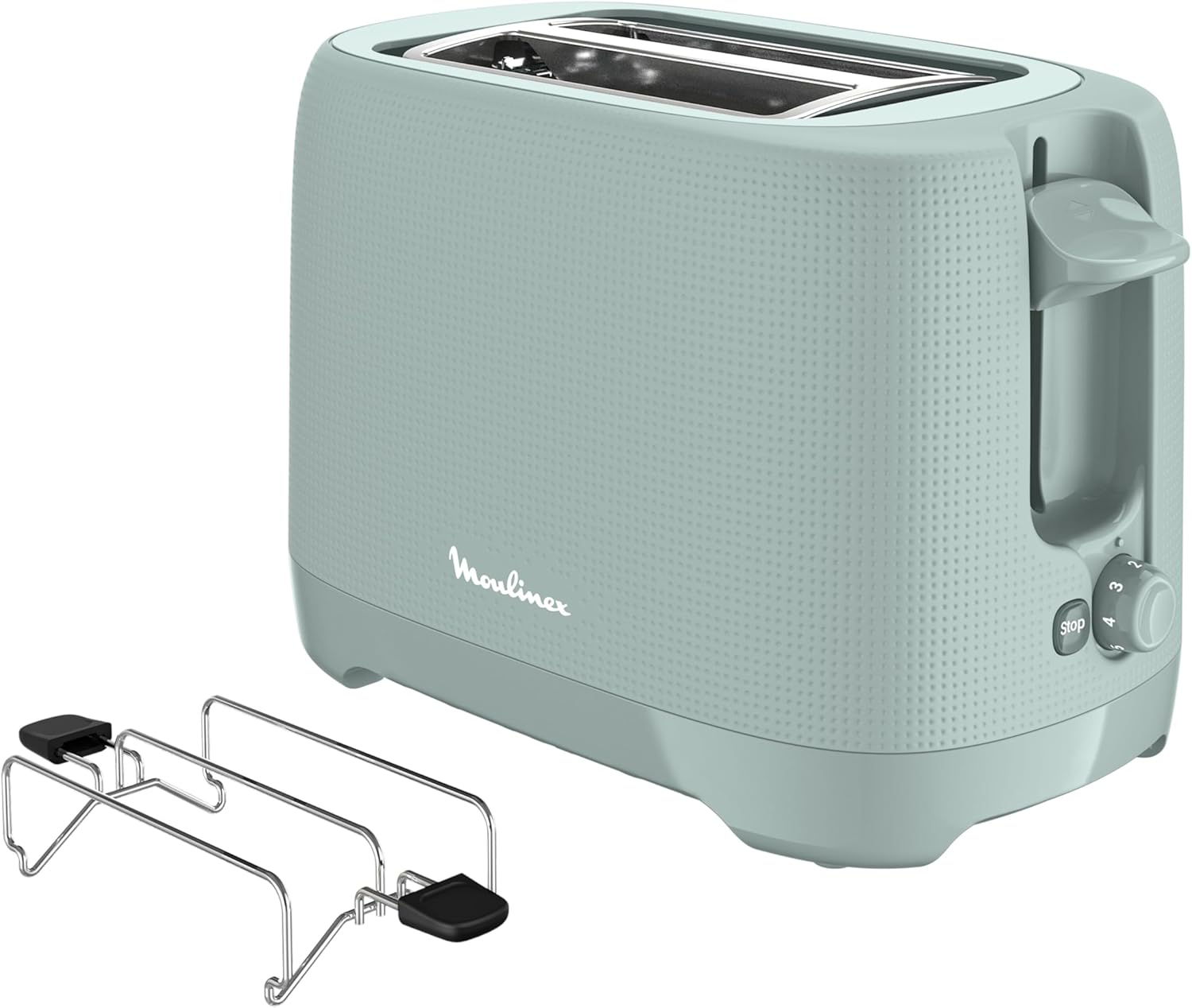 Moulinex Subito LT340811 Toaster 2 Slots and 7 Settings/Toasting Time, Stop Function, Crumb Tray, 2 Illuminated Settings for Defrost and Reheat Functions, Black