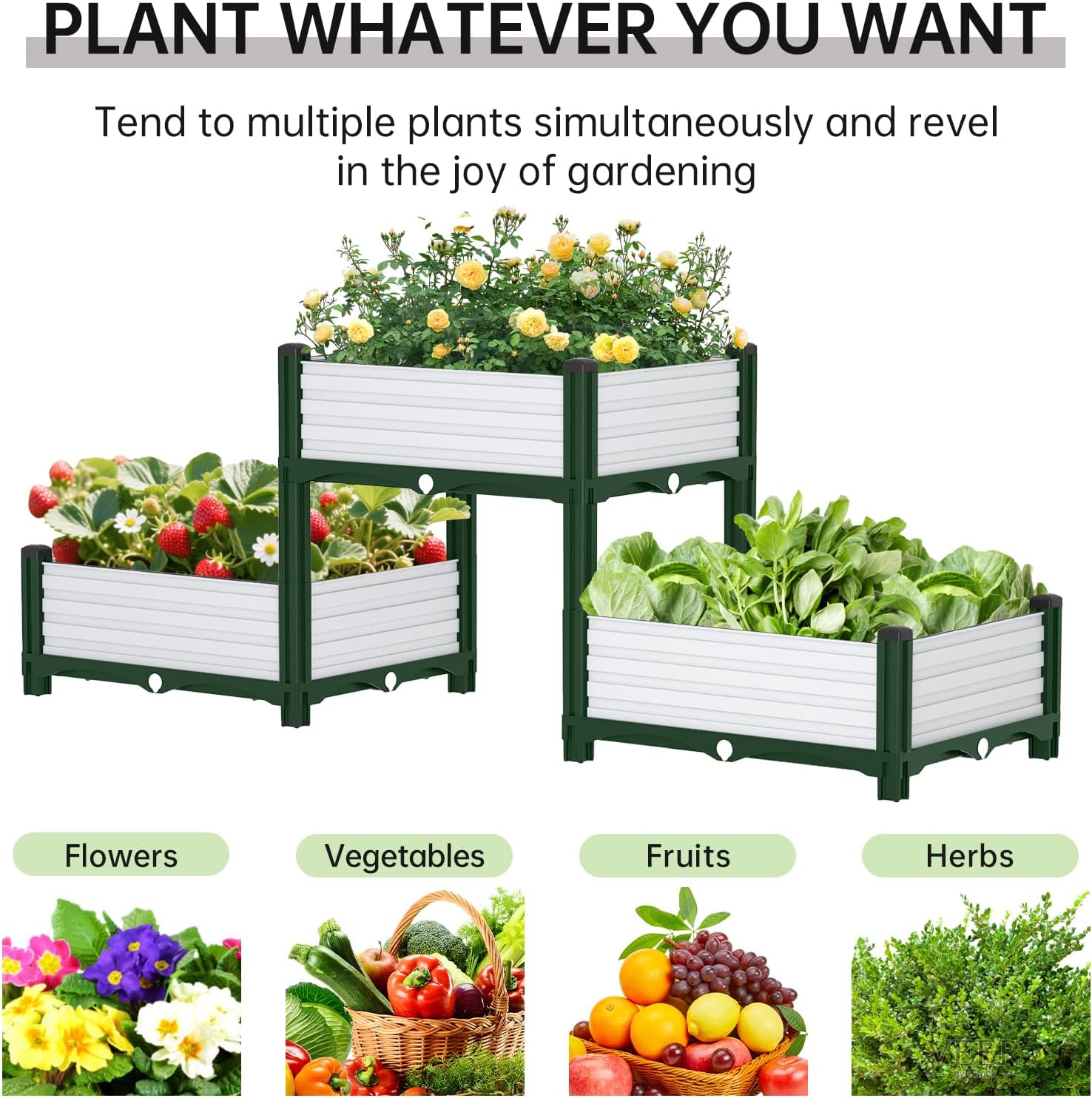 AprilGarden Maceta elevada para jardín con varillas de apoyo reforzadas, rejilla de drenaje, opciones multicombinación para verduras, flores y hierbas, ideal para balcón y jardinería en el patio
