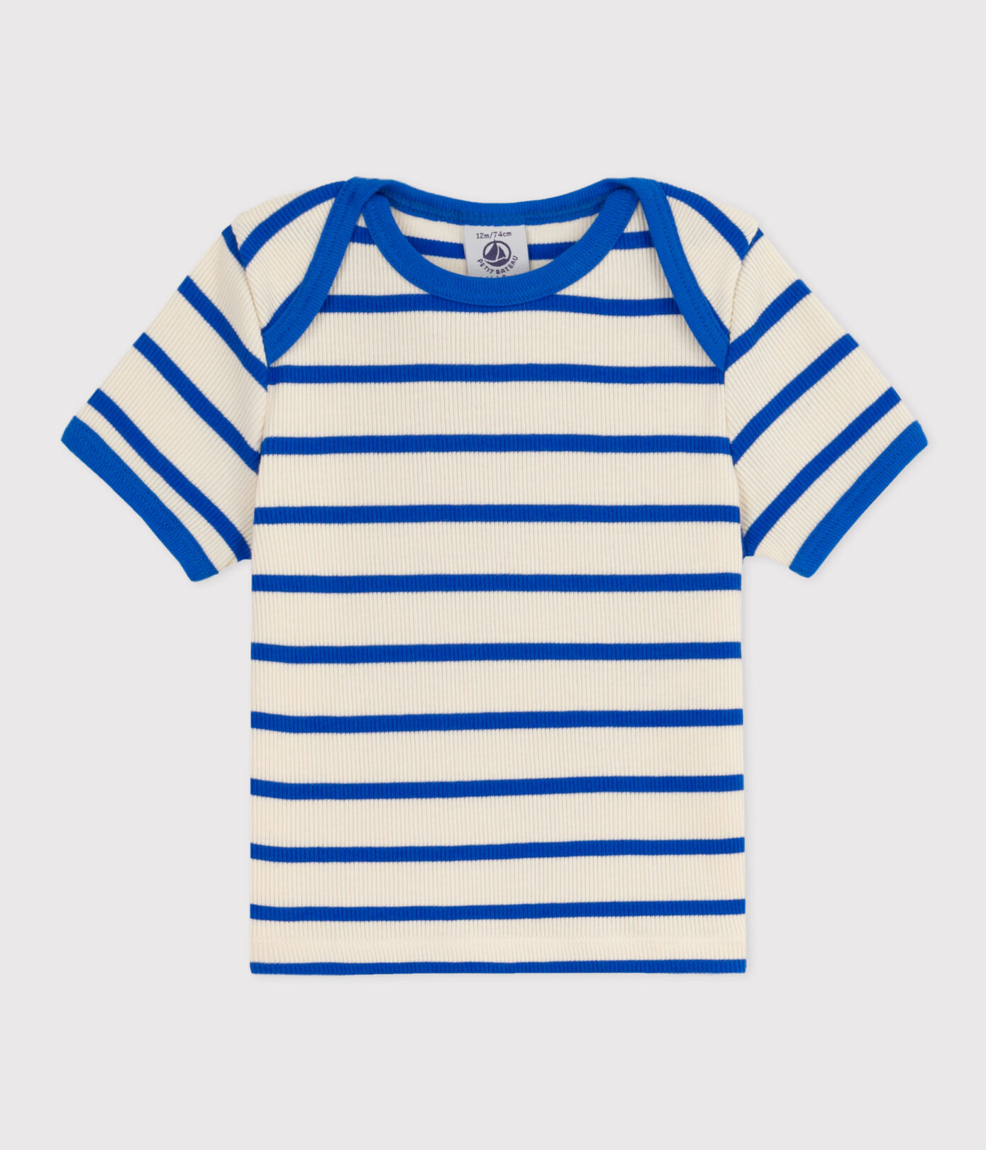Tee-shirt manches courtes bébé en maille ctelée rayée