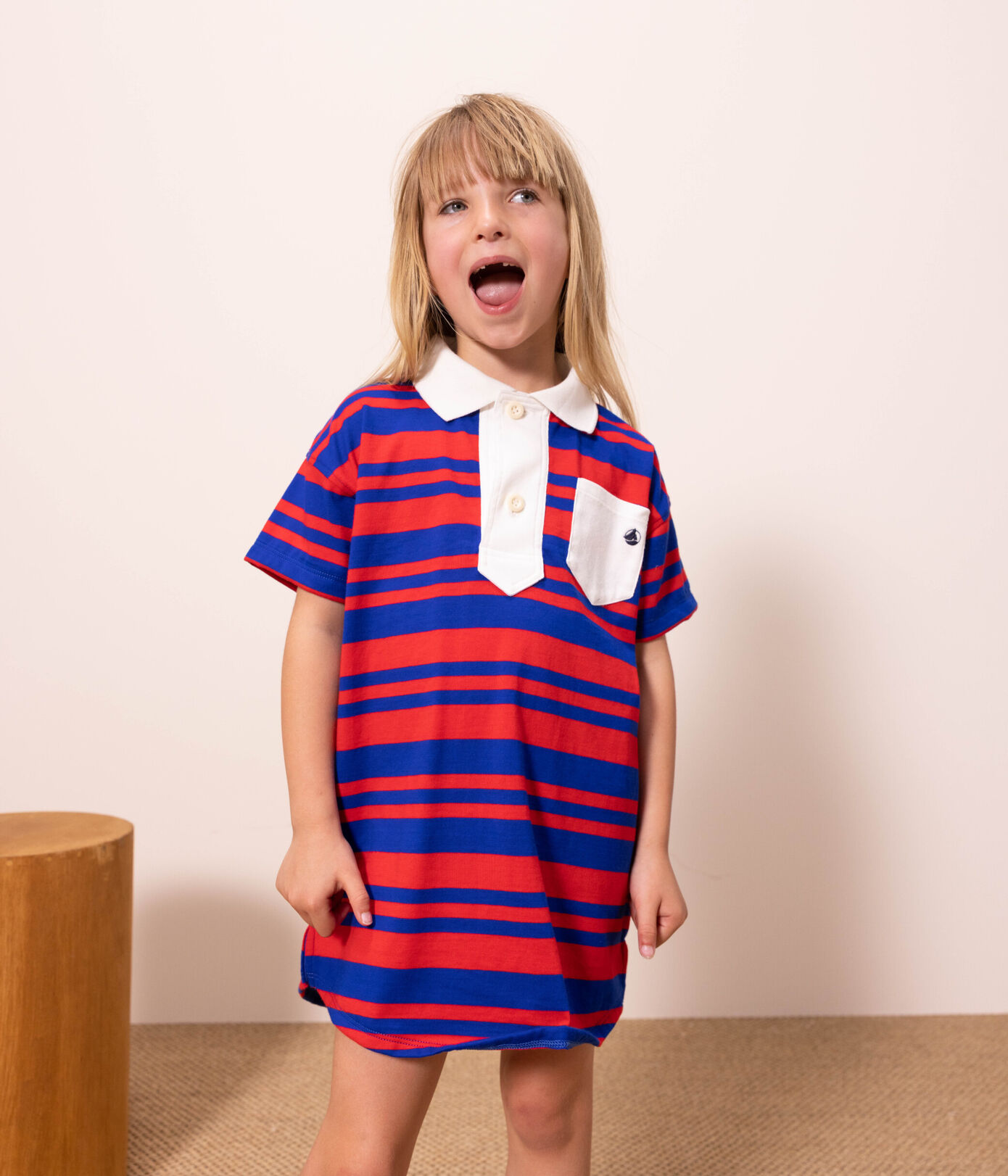 Robe rayée manches courtes en coton enfant fille