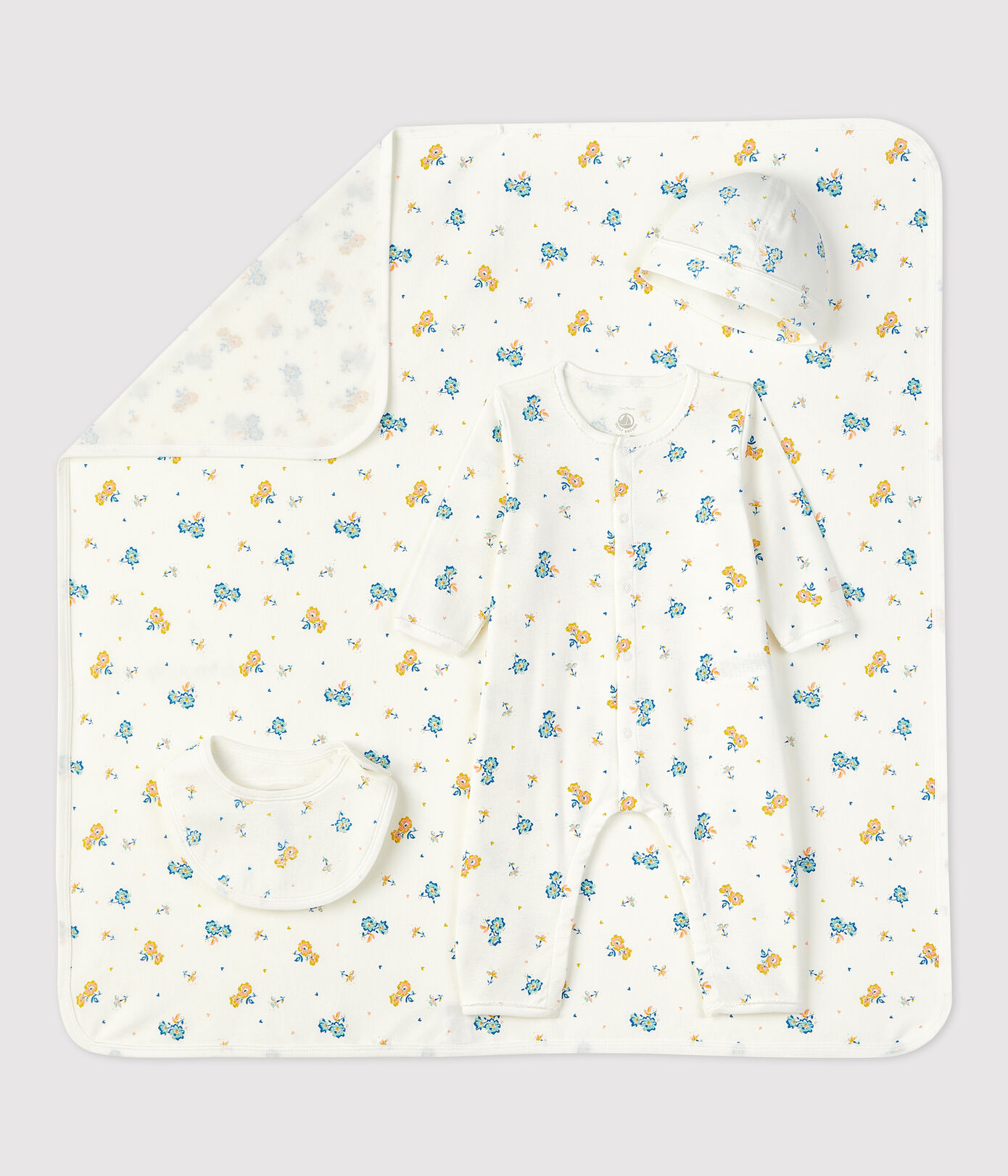 Coffret cadeau naissance fleurs bébé en coton biologique