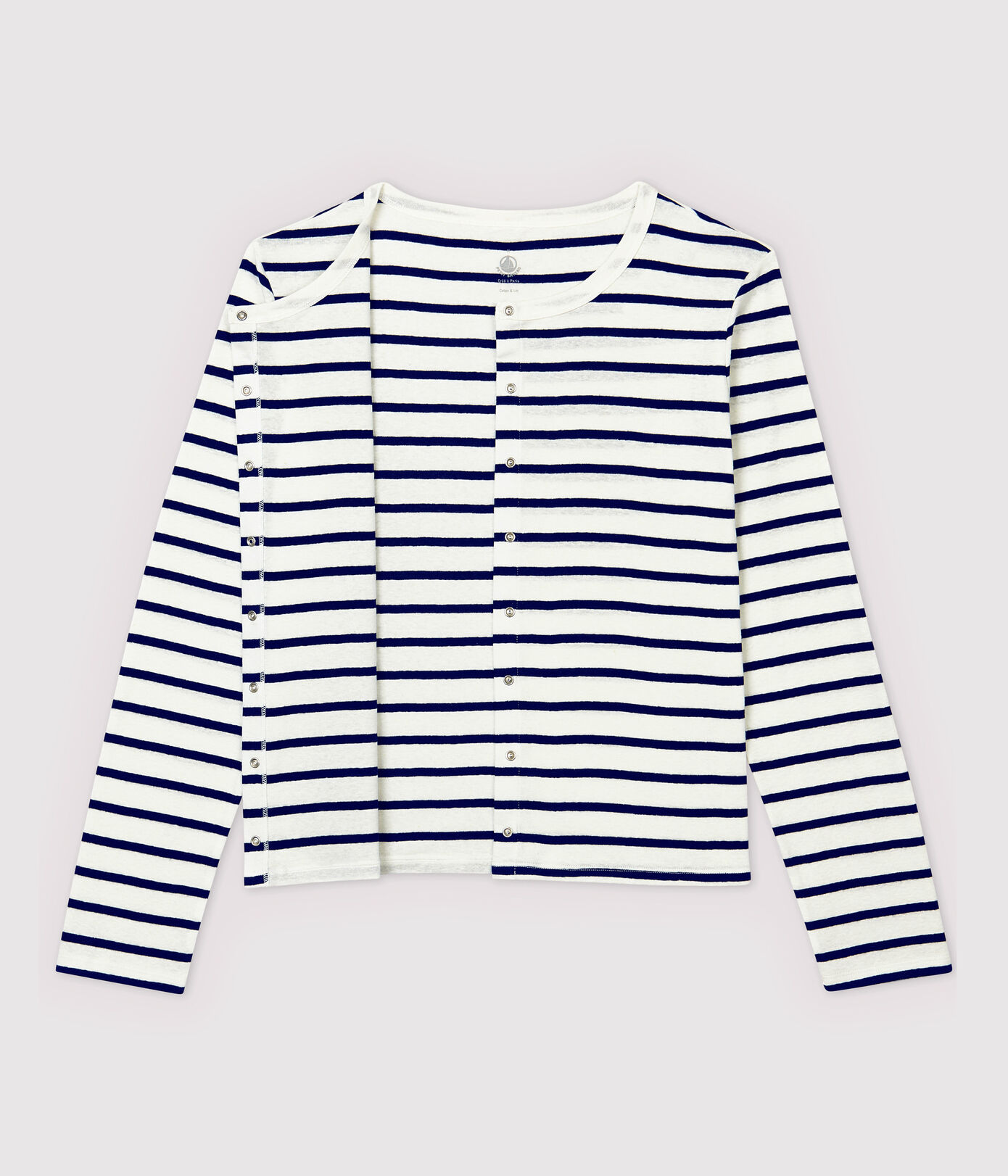 Cardigan en coton/lin rayé Femme