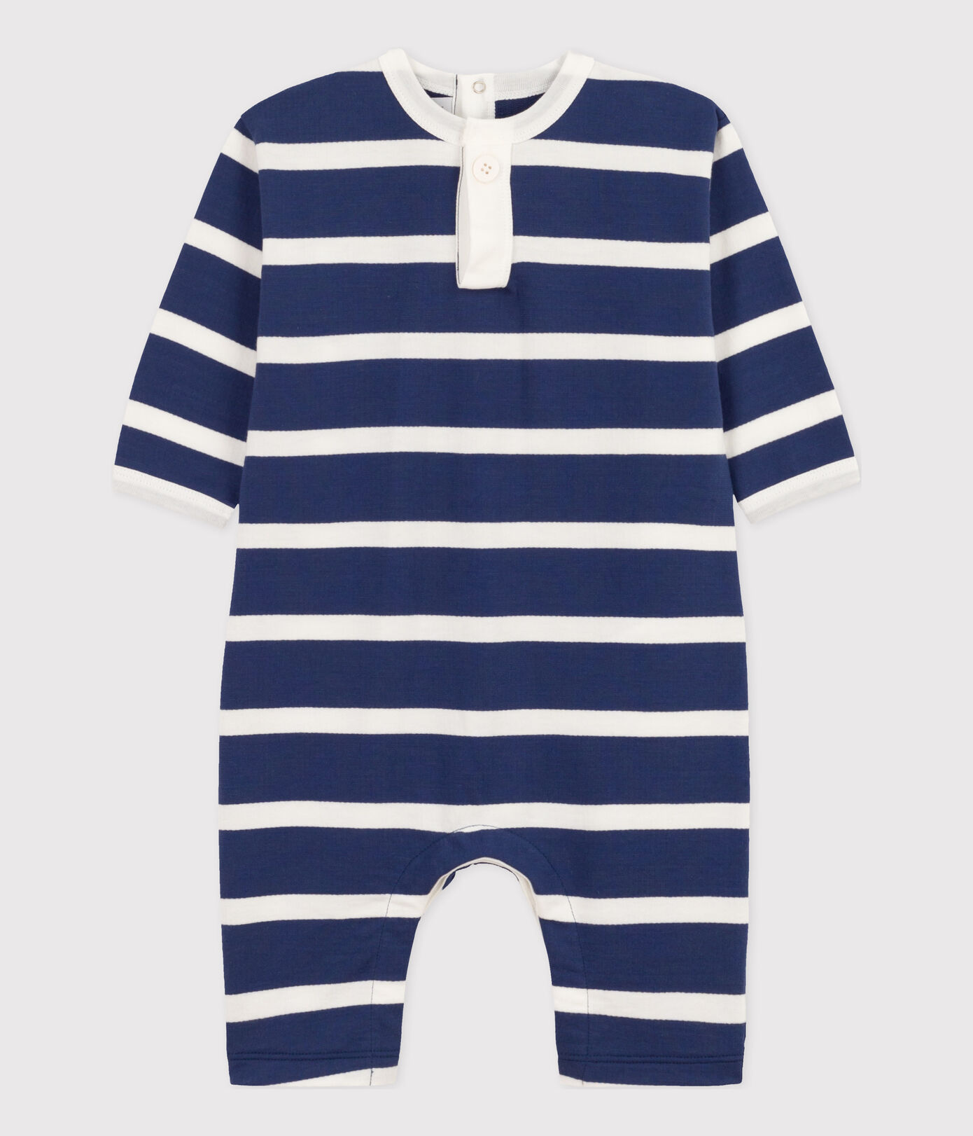 Combinaison longue bébé en molleton rayé