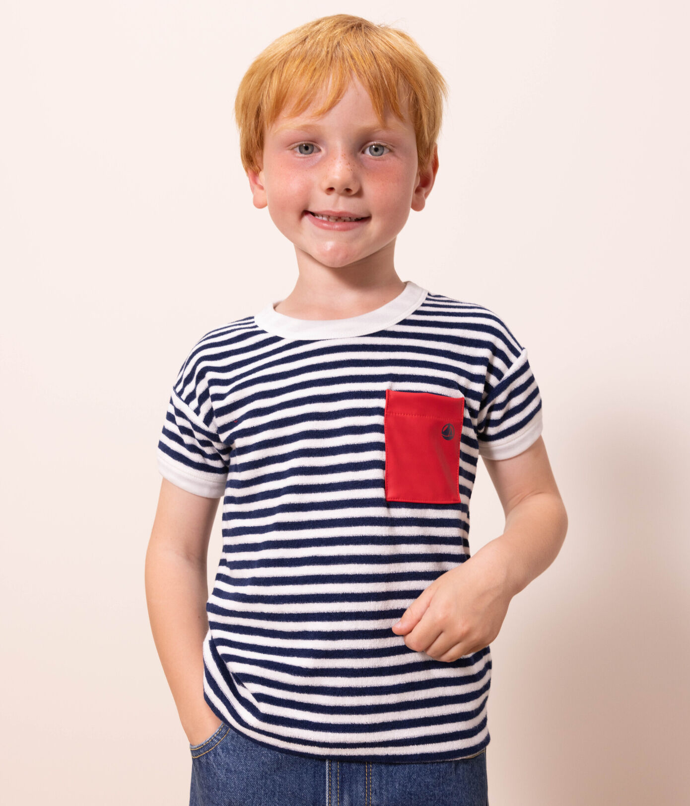 Tee-shirt rayé en bouclette éponge enfant garon