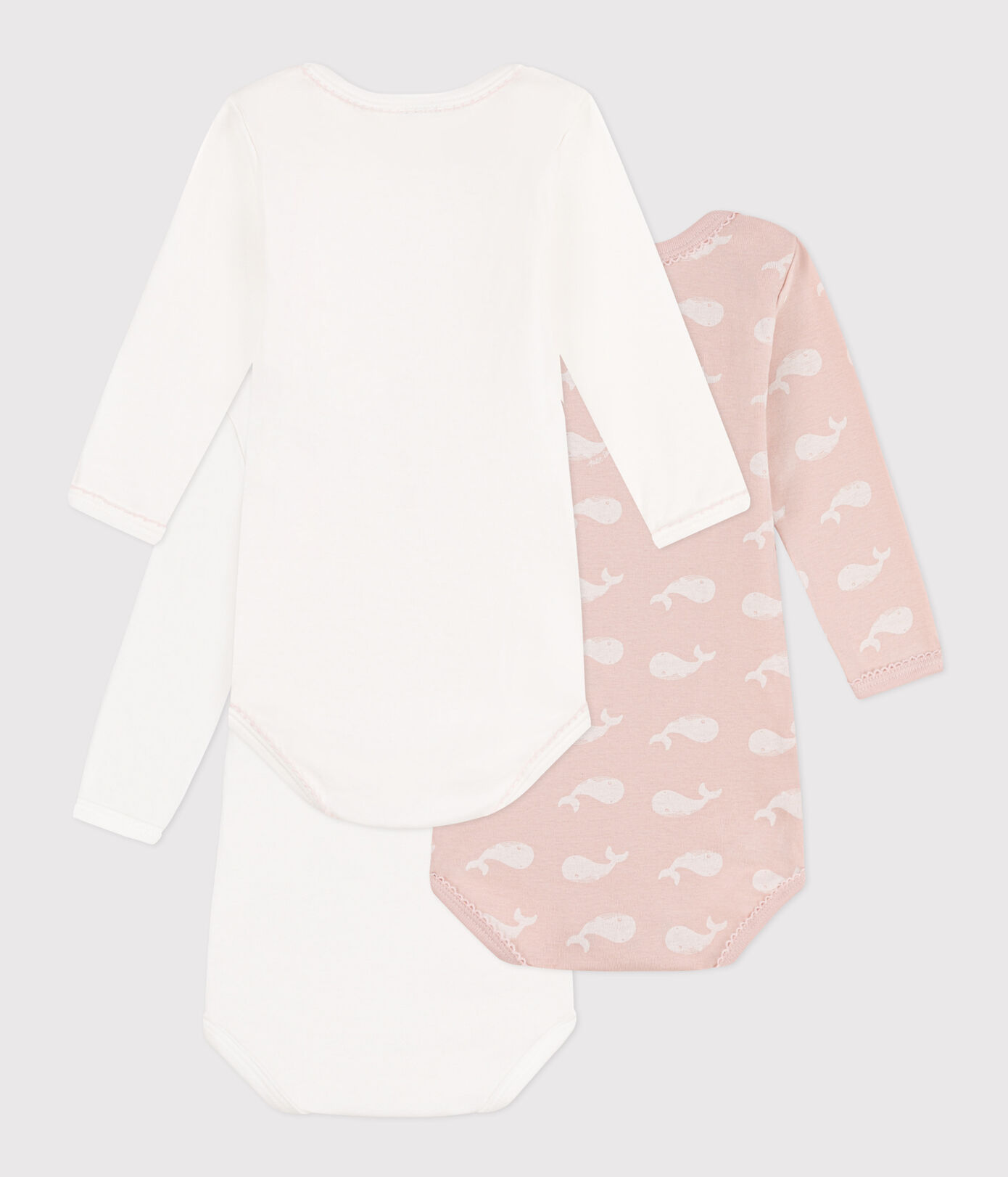 Lot de 3 bodies manches longues baleines roses en coton